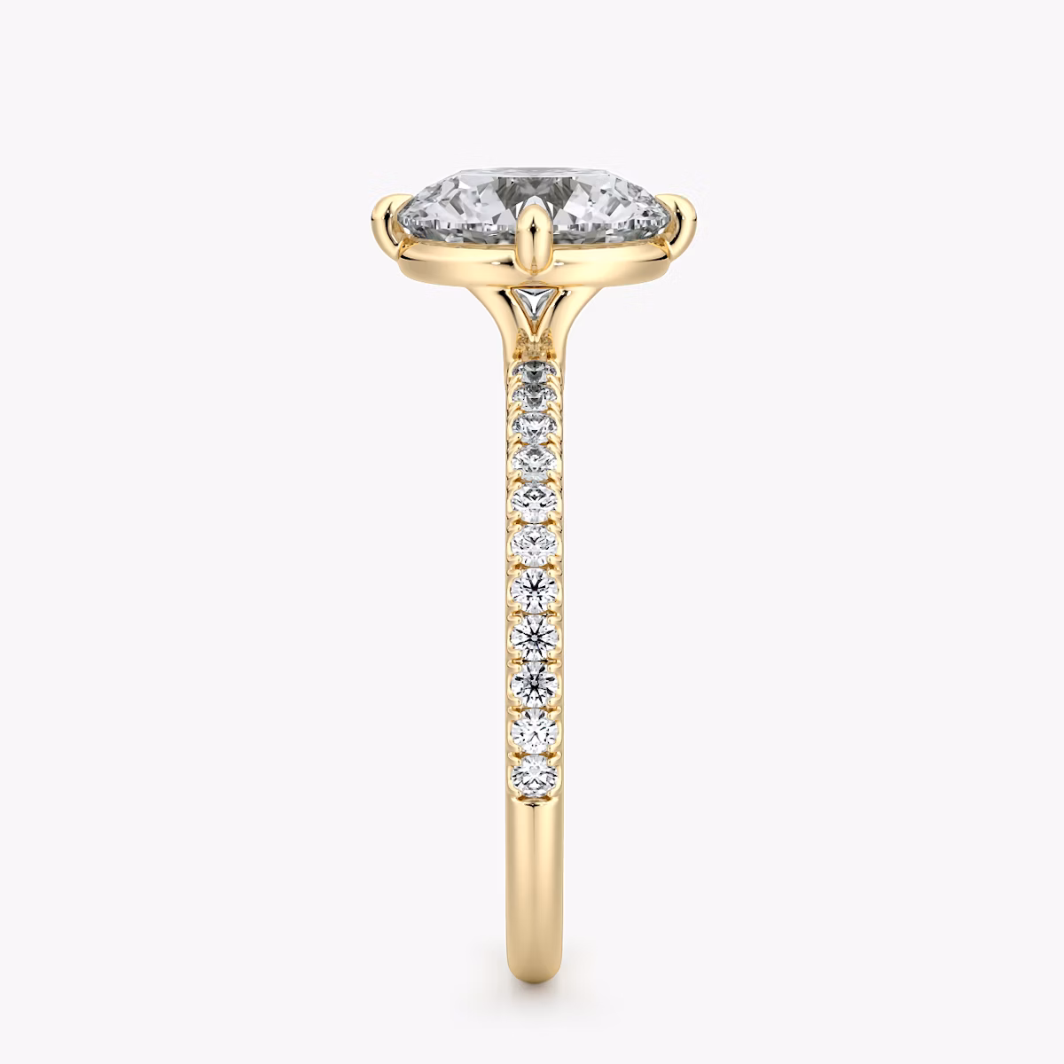 The Compass Solitaire | Round Brilliant | 18k | Yellow Gold | bandAccent: Pavé | caratWeight: 2.0ct | diamondOrientation: vertical
