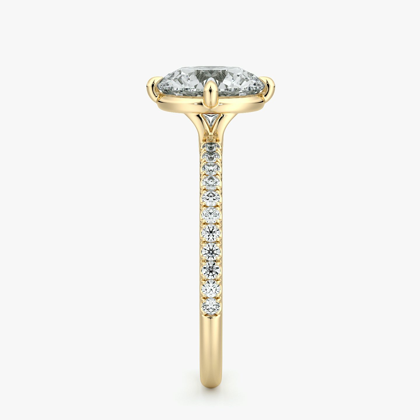 The Compass Solitaire | Round Brilliant | 18k | Yellow Gold | bandAccent: Pavé | caratWeight: 1.5ct | diamondOrientation: vertical