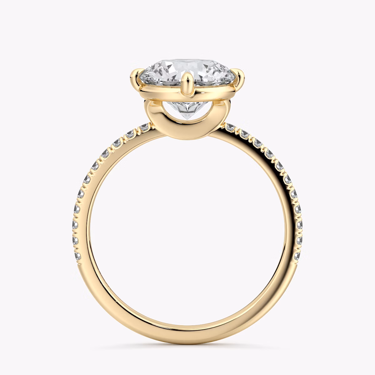 The Compass Solitaire | Round Brilliant | 18k | Yellow Gold | bandAccent: Pavé | caratWeight: 2.0ct | diamondOrientation: vertical