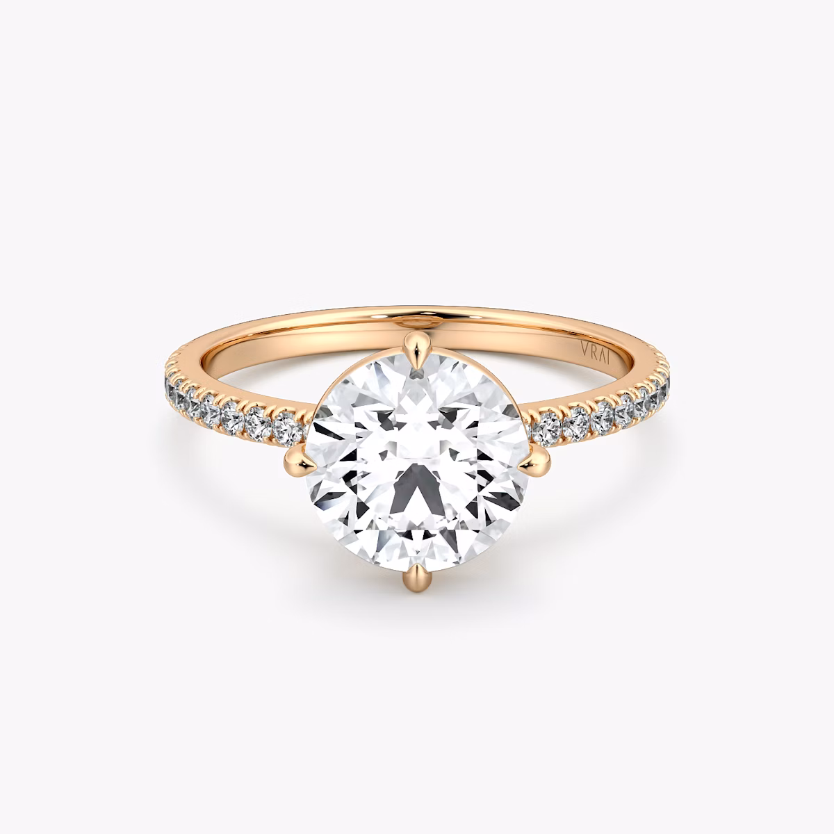 The Compass Solitaire | Round Brilliant | 14k | Rose Gold | bandAccent: Pavé | caratWeight: other | diamondOrientation: vertical