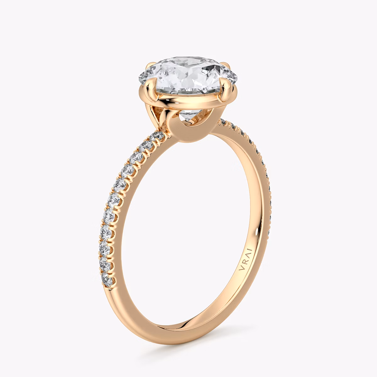 The Compass Solitaire | Round Brilliant | 14k | Rose Gold | bandAccent: Pavé | caratWeight: other | diamondOrientation: vertical
