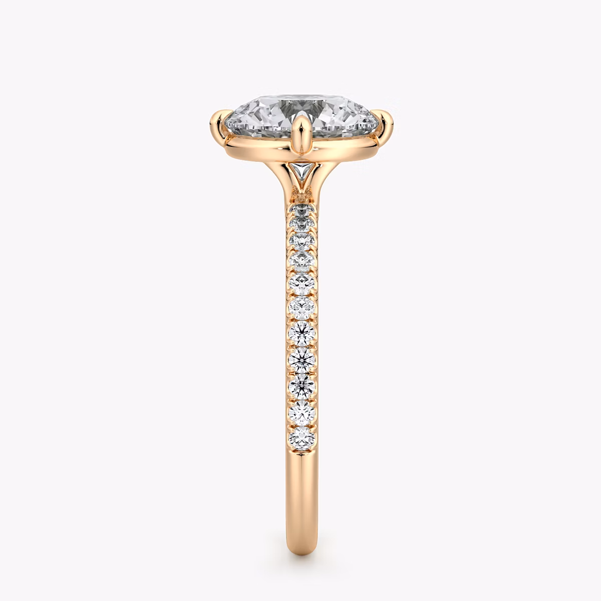 The Compass Solitaire | Round Brilliant | 14k | Rose Gold | bandAccent: Pavé | caratWeight: other | diamondOrientation: vertical