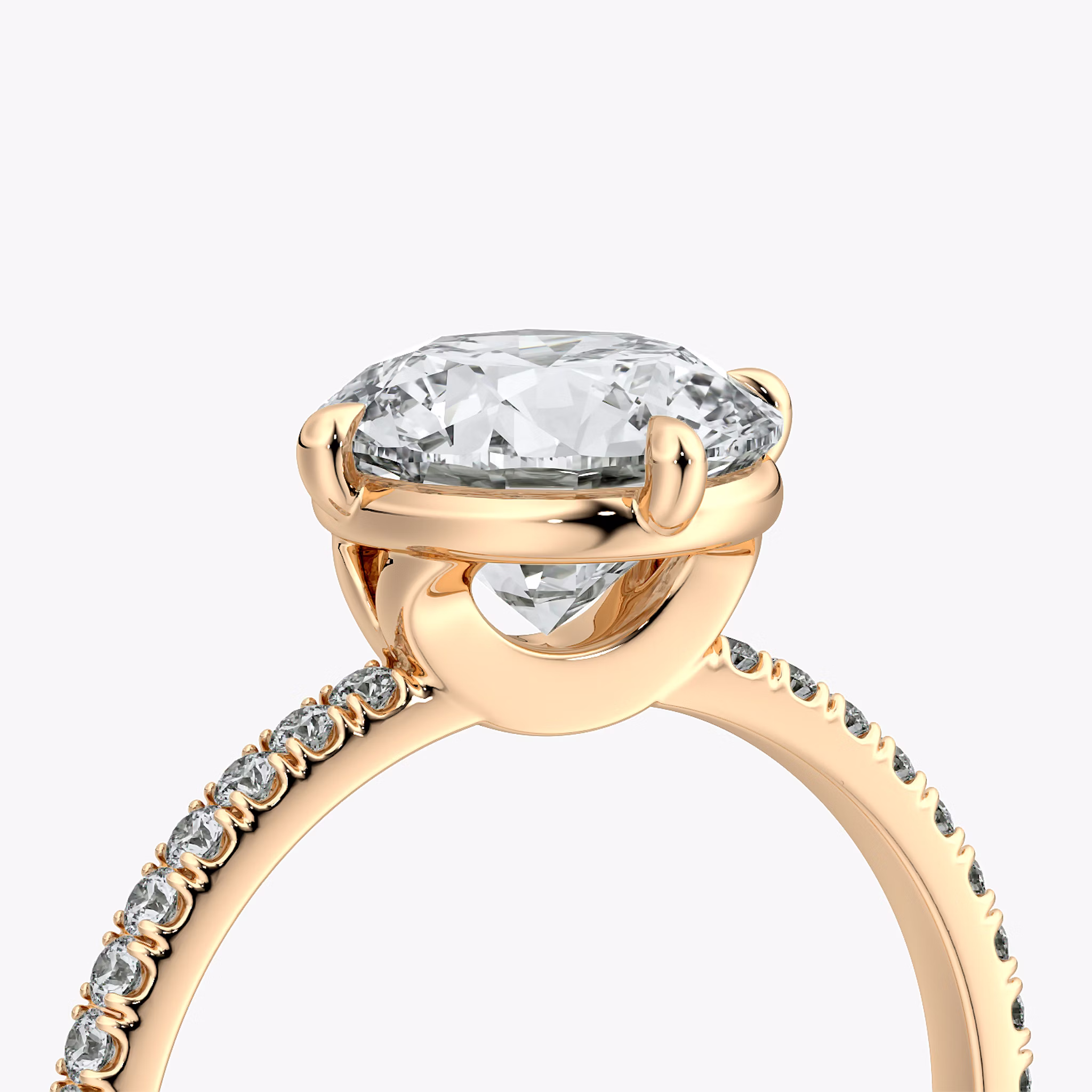 The Compass Solitaire | Round Brilliant | 14k | Rose Gold | bandAccent: Pavé | caratWeight: other | diamondOrientation: vertical