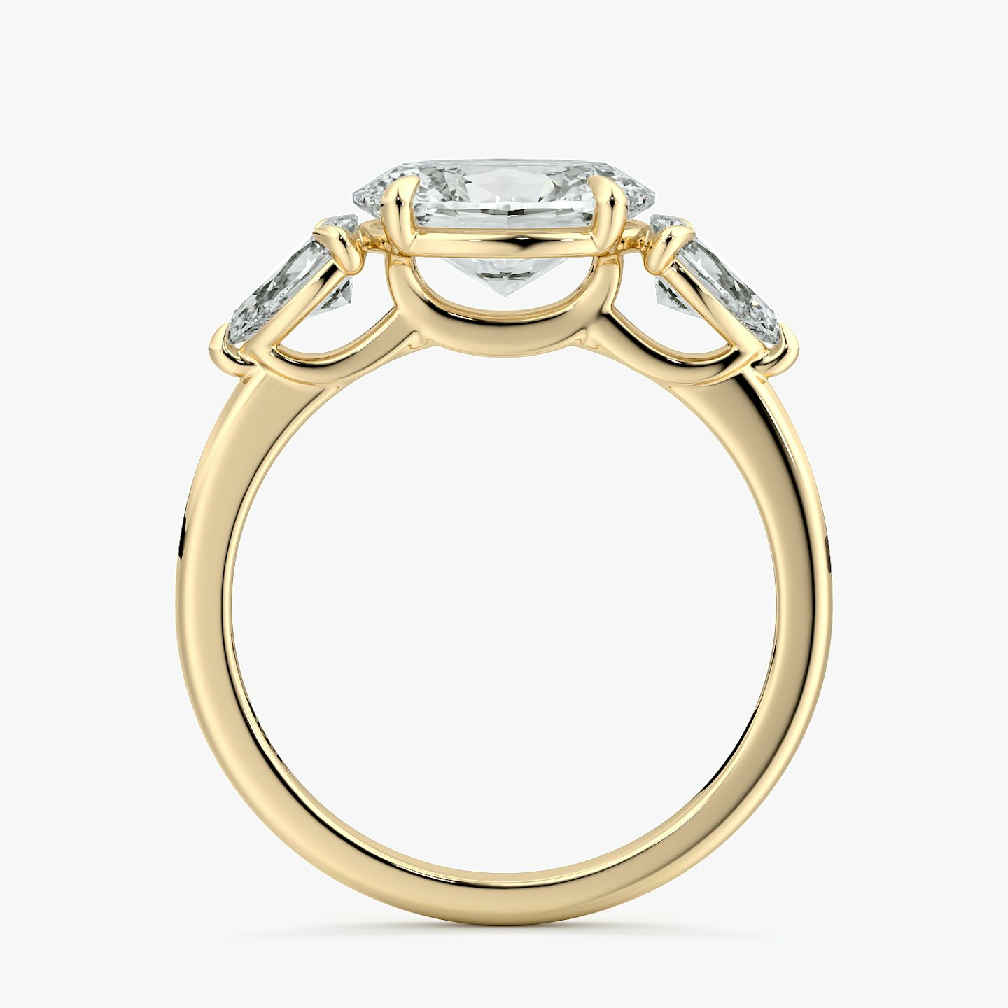 The Three Stone | Oval | 18k | Yellow Gold | bandAccent: Plain | diamondOrientation: horizontal | sideStoneCarat: 0.25ct | sideStoneShape: Pear | caratWeight: other