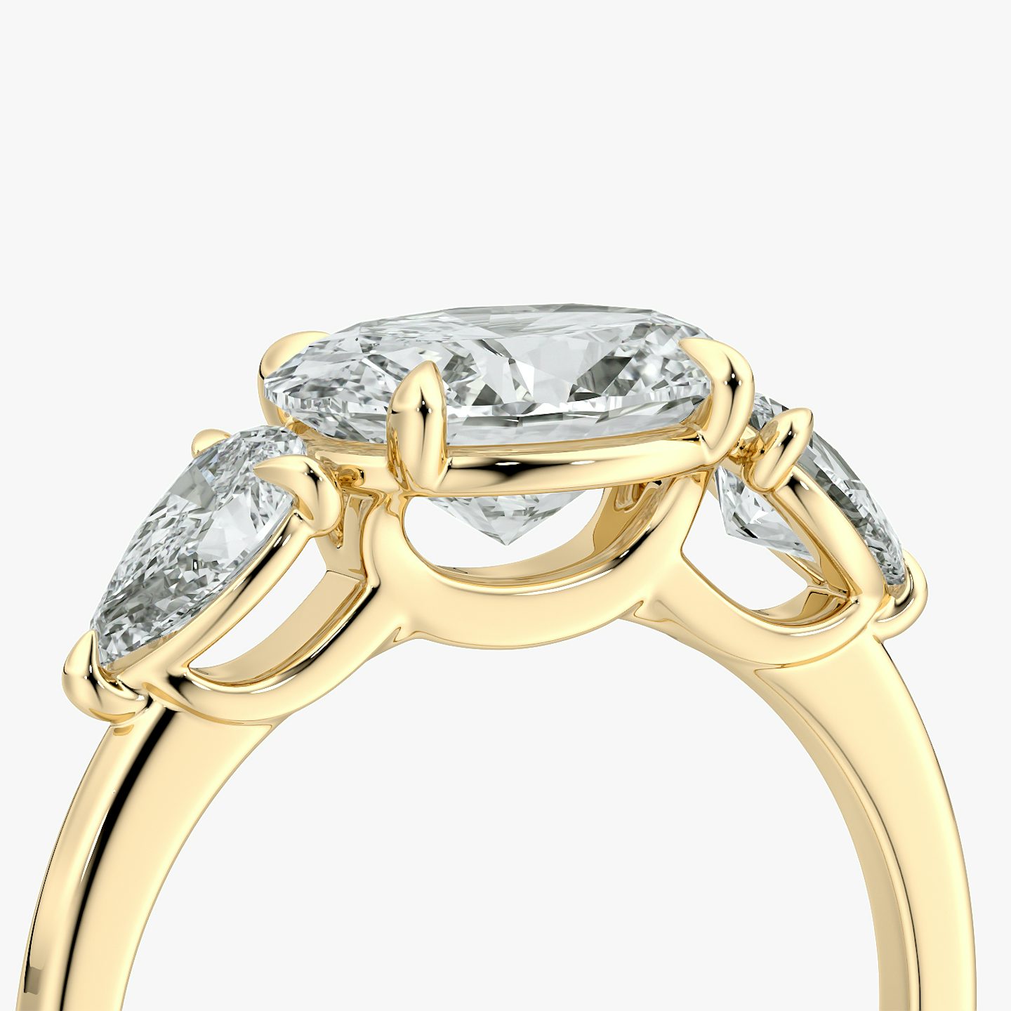 The Three Stone | Oval | 18k | Yellow Gold | bandAccent: Plain | diamondOrientation: horizontal | sideStoneCarat: 0.25ct | sideStoneShape: Pear | caratWeight: other