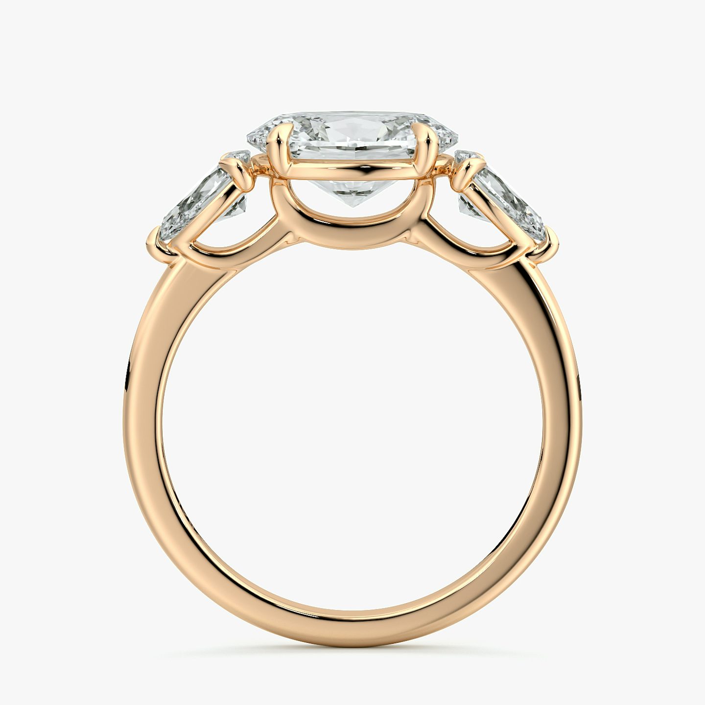 The Three Stone | Oval | 14k | Rose Gold | bandAccent: Plain | diamondOrientation: horizontal | sideStoneCarat: 0.25ct | sideStoneShape: Pear | caratWeight: other