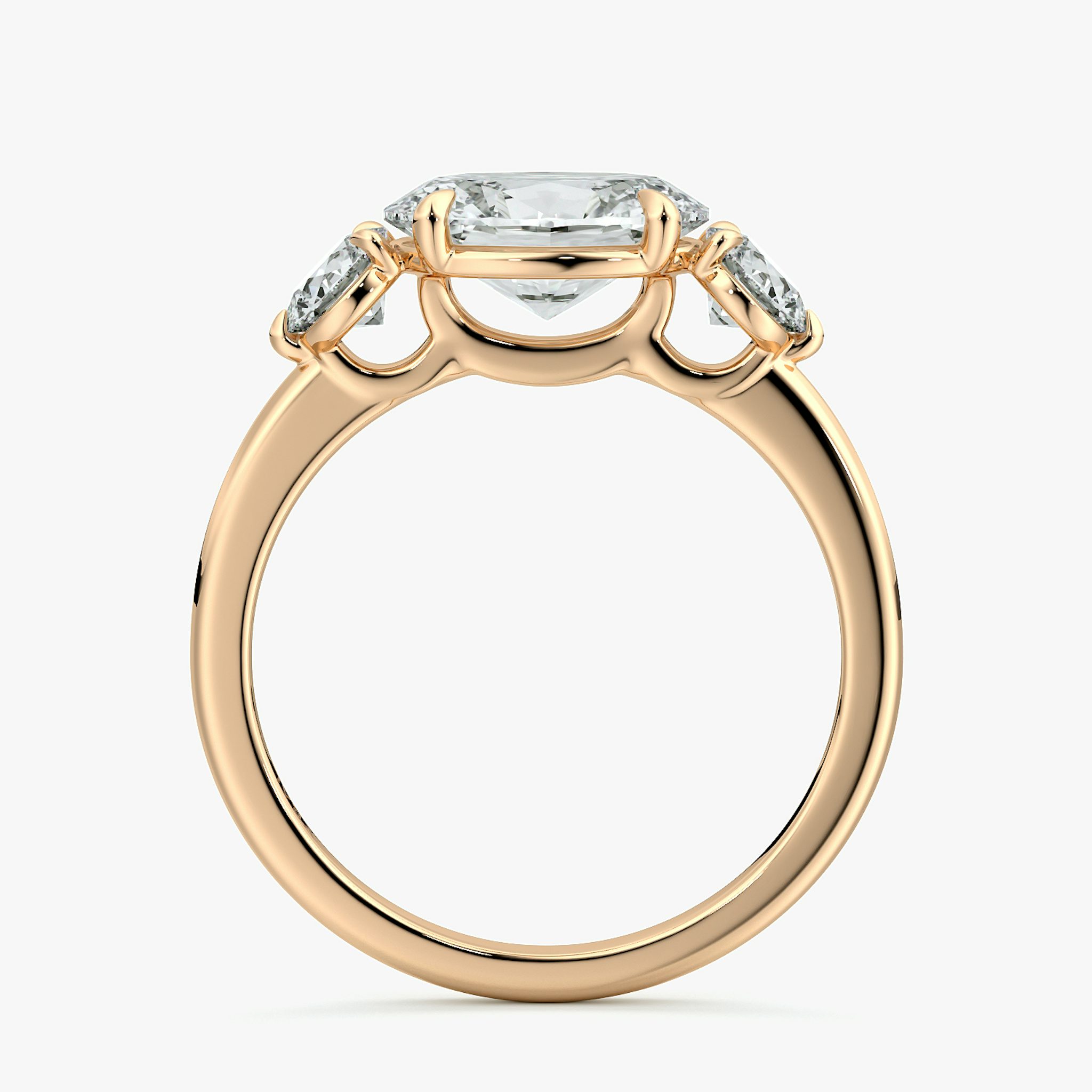 The Three Stone | Oval | 14k | Rose Gold | bandAccent: Plain | diamondOrientation: horizontal | sideStoneCarat: 0.25ct | sideStoneShape: Round Brilliant | caratWeight: other