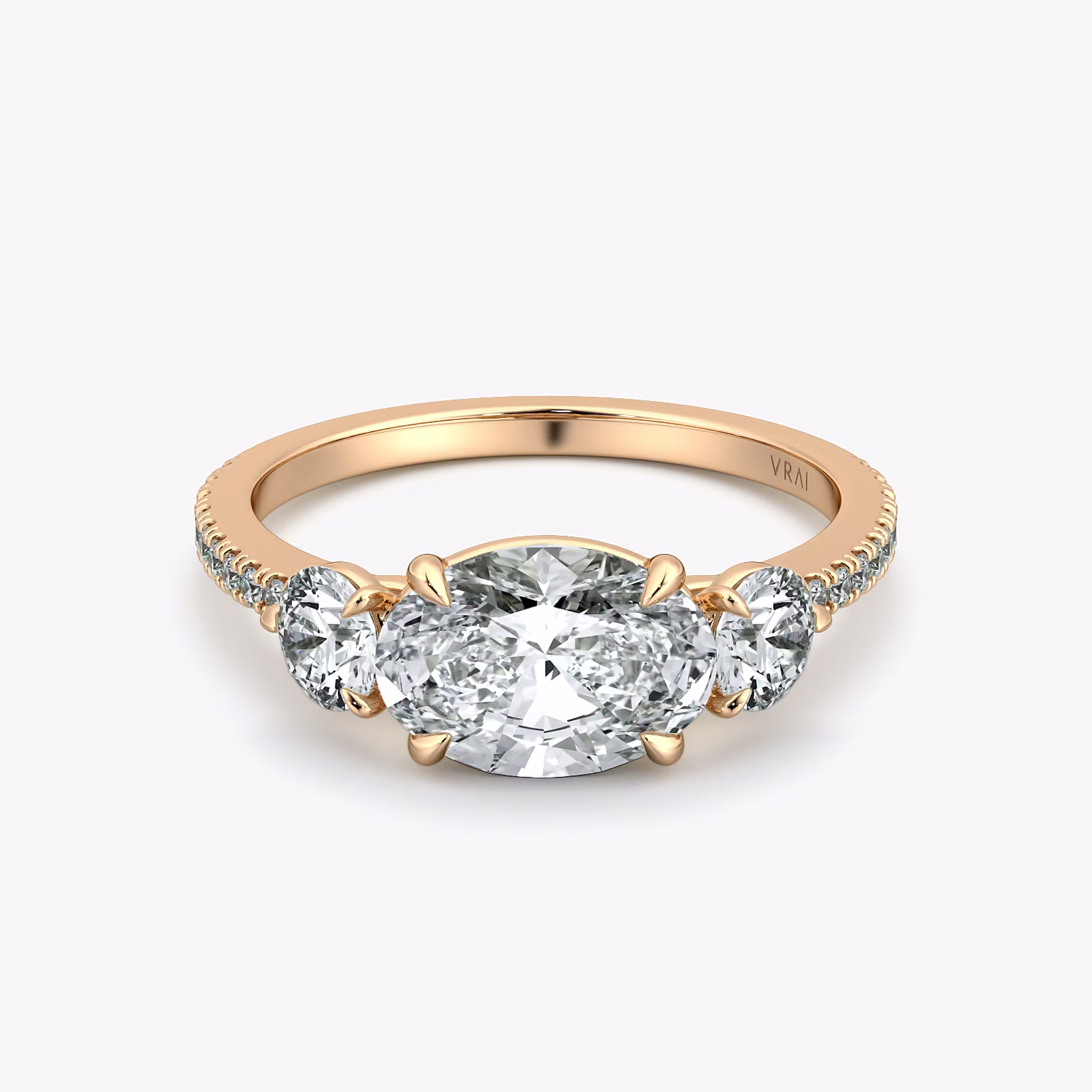 Three Stone Oval | Rose Gold