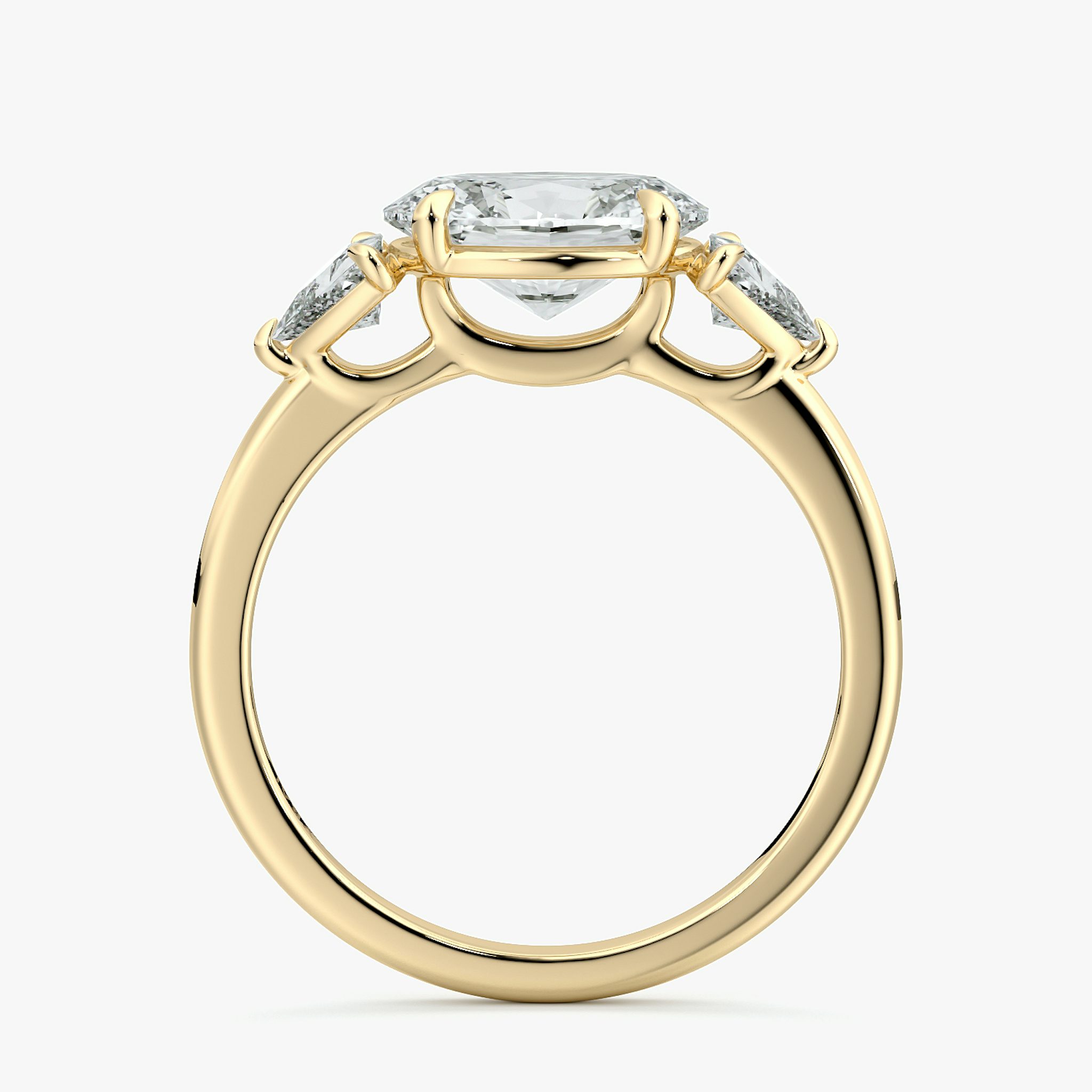 The Three Stone | Oval | 18k | Yellow Gold | bandAccent: Plain | diamondOrientation: horizontal | sideStoneCarat: 0.25ct | sideStoneShape: Trillion | caratWeight: other