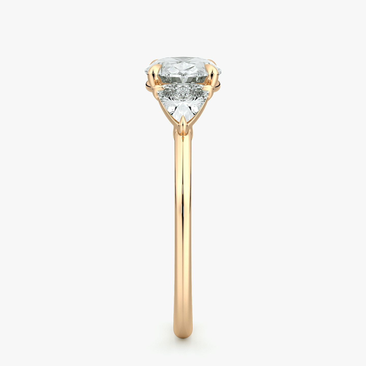 The Three Stone | Oval | 14k | Rose Gold | bandAccent: Plain | diamondOrientation: horizontal | sideStoneCarat: 0.25ct | sideStoneShape: Trillion | caratWeight: other