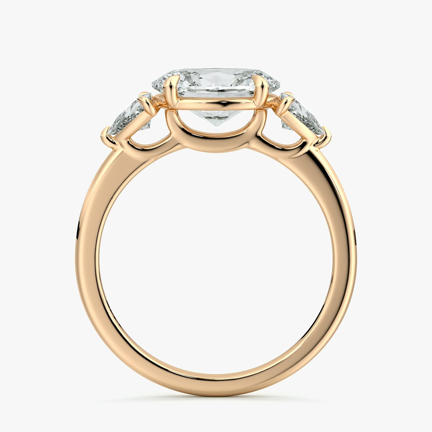 The Three Stone | Oval | 14k | Rose Gold | bandAccent: Plain | diamondOrientation: horizontal | sideStoneCarat: 0.25ct | sideStoneShape: Trillion | caratWeight: other