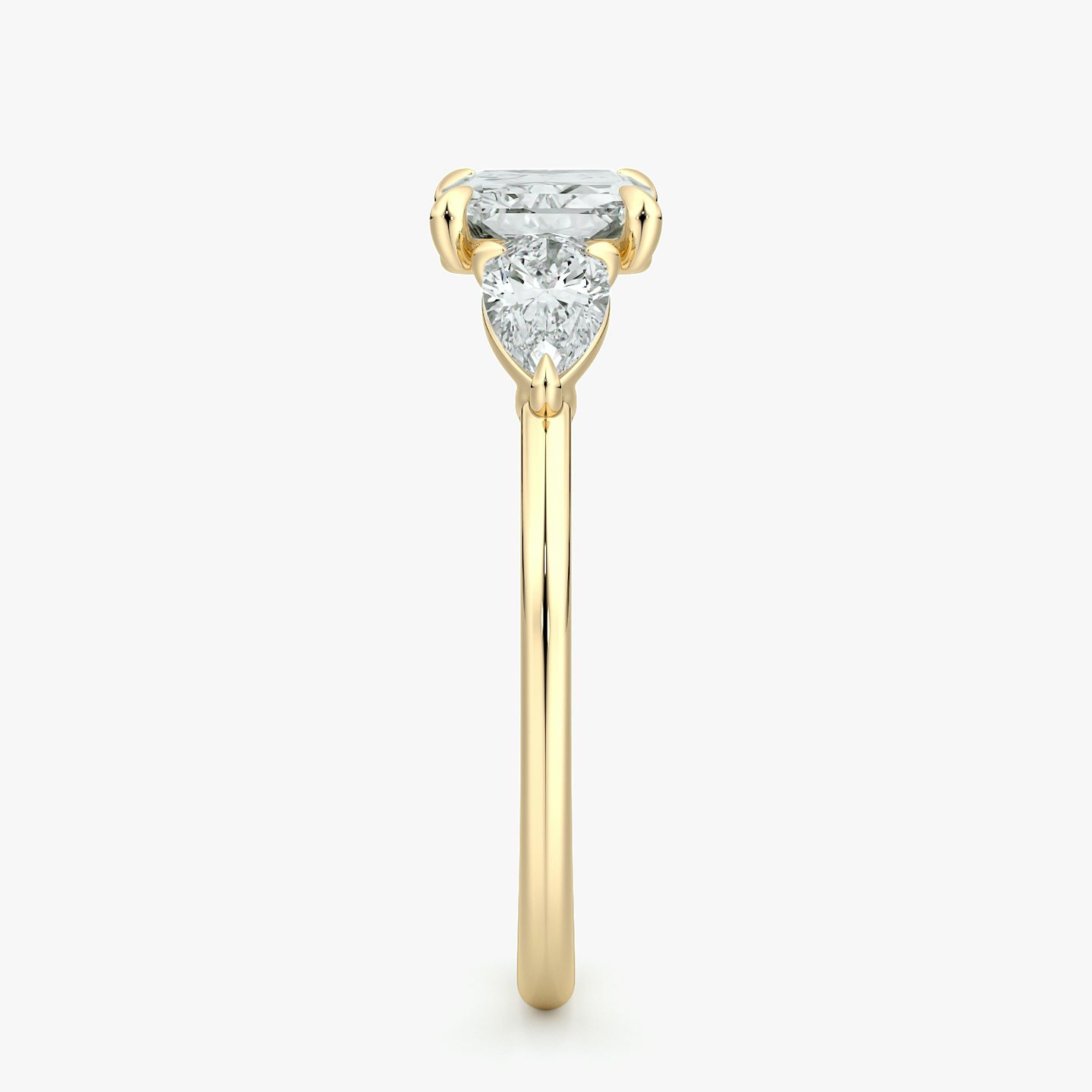 The Three Stone | Radiant | 18k | Yellow Gold | bandAccent: Plain | diamondOrientation: horizontal | sideStoneCarat: 0.25ct | sideStoneShape: Pear | caratWeight: other