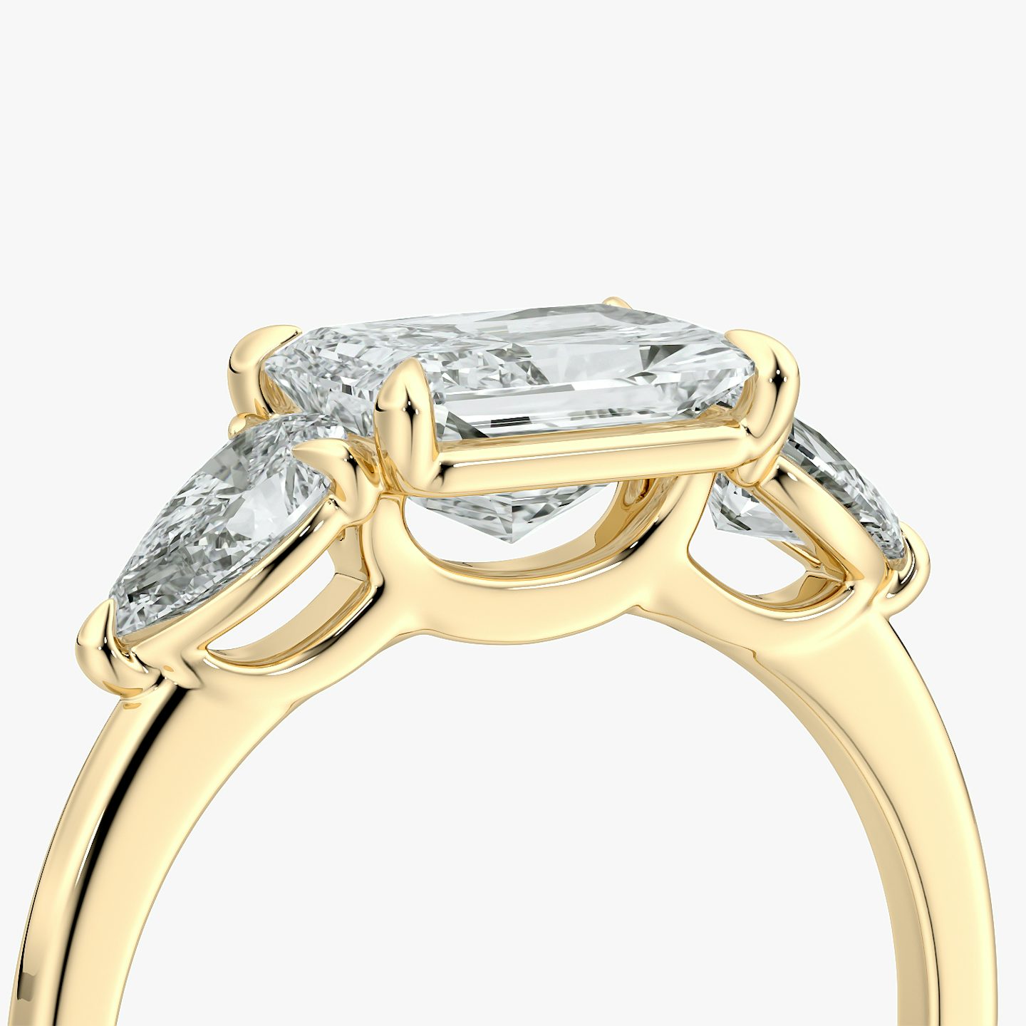 The Three Stone | Radiant | 18k | Yellow Gold | bandAccent: Plain | diamondOrientation: horizontal | sideStoneCarat: 0.25ct | sideStoneShape: Pear | caratWeight: other