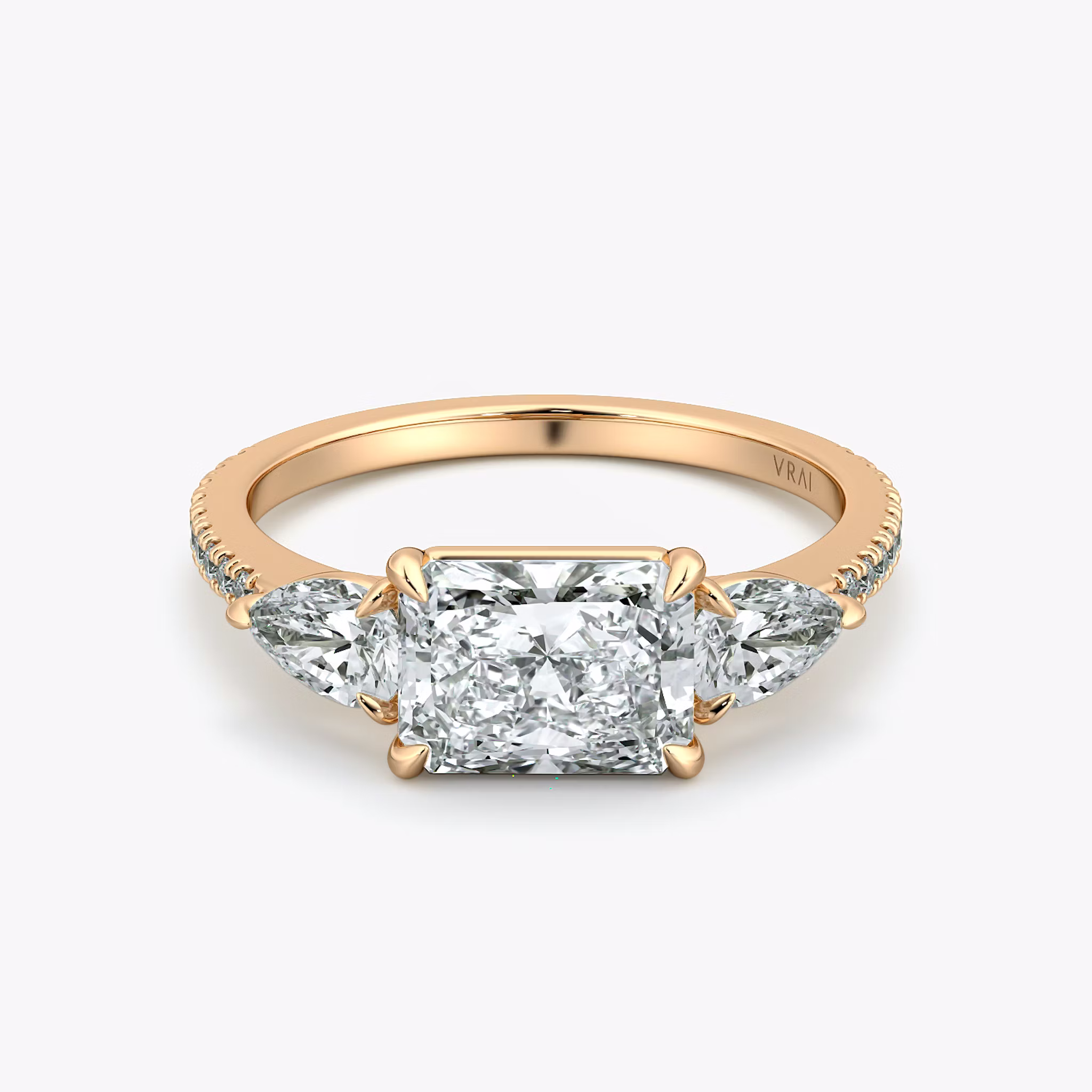 Three Stone Radiant | Rose Gold