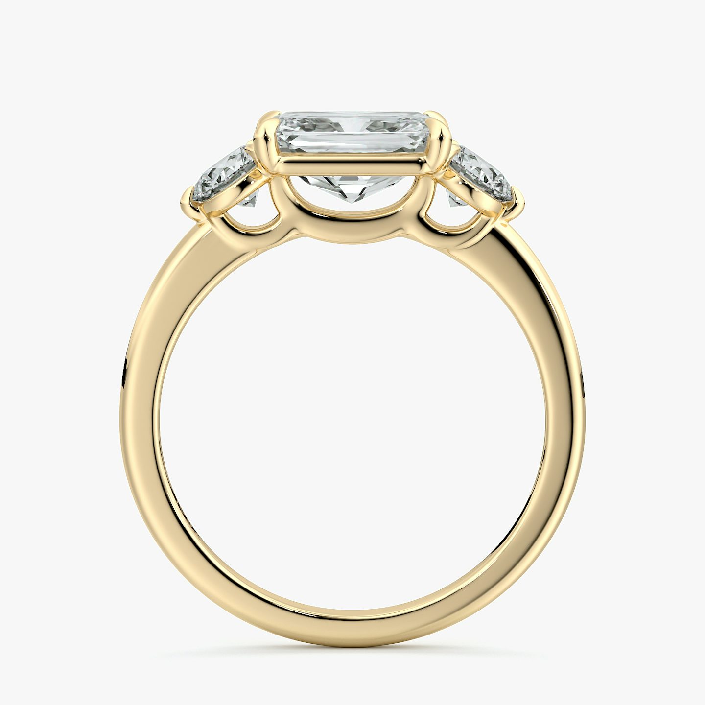 The Three Stone | Radiant | 18k | Yellow Gold | bandAccent: Plain | diamondOrientation: horizontal | sideStoneCarat: 0.25ct | sideStoneShape: Round Brilliant | caratWeight: other