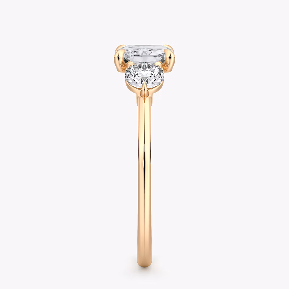 The Three Stone | Radiant | 14k | Rose Gold | bandAccent: Plain | diamondOrientation: horizontal | sideStoneCarat: 0.25ct | sideStoneShape: Round Brilliant | caratWeight: other