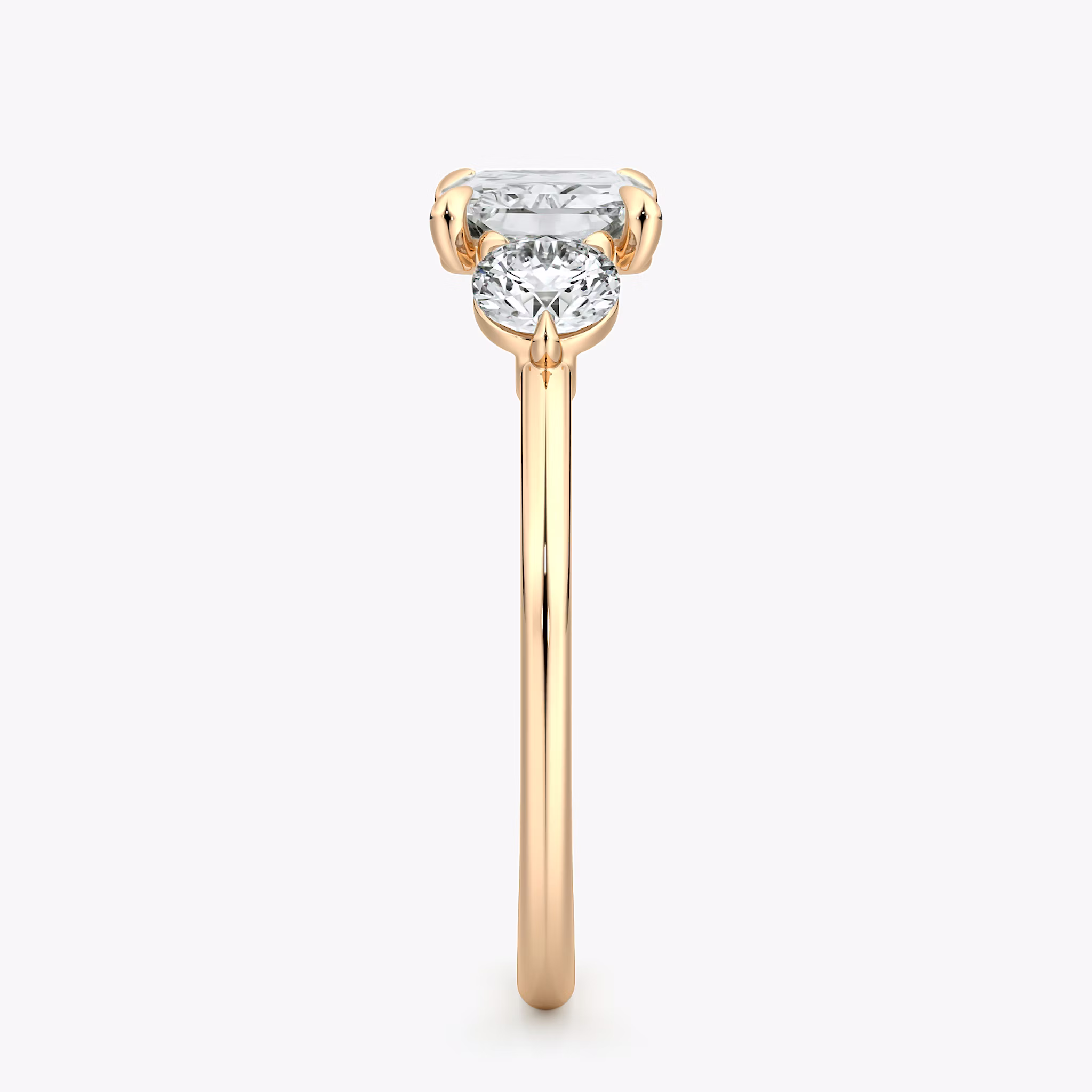 The Three Stone | Radiant | 14k | Rose Gold | bandAccent: Plain | diamondOrientation: horizontal | sideStoneCarat: 0.25ct | sideStoneShape: Round Brilliant | caratWeight: other
