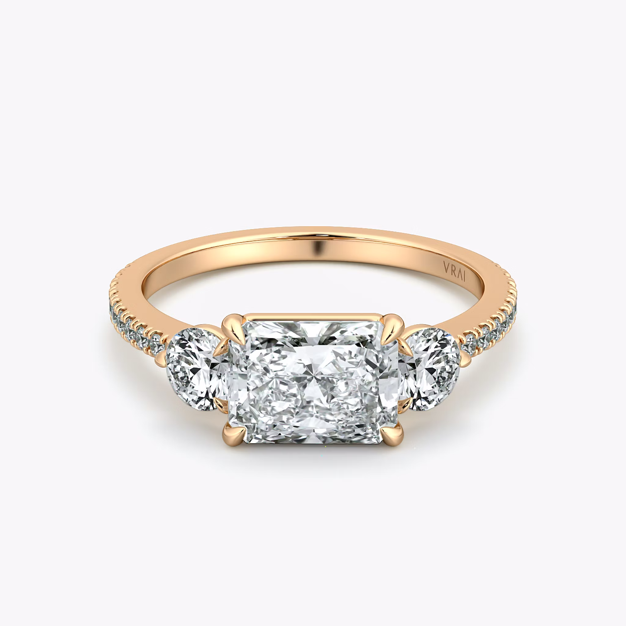 Three Stone Radiant | Rose Gold