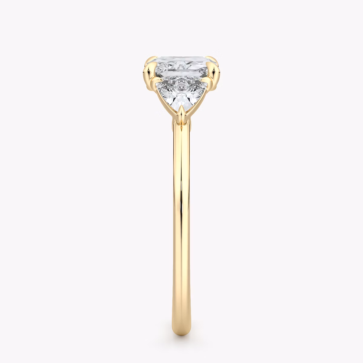 The Three Stone | Radiant | 18k | Yellow Gold | bandAccent: Plain | diamondOrientation: horizontal | sideStoneCarat: 0.25ct | sideStoneShape: Trillion | caratWeight: other