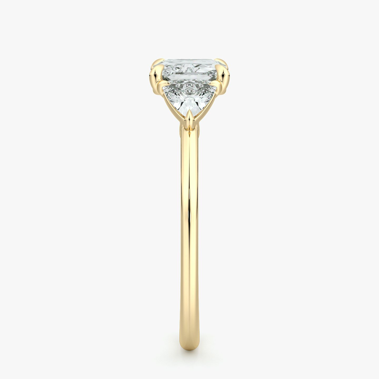 The Three Stone | Radiant | 18k | Yellow Gold | bandAccent: Plain | diamondOrientation: horizontal | sideStoneCarat: 0.25ct | sideStoneShape: Trillion | caratWeight: other