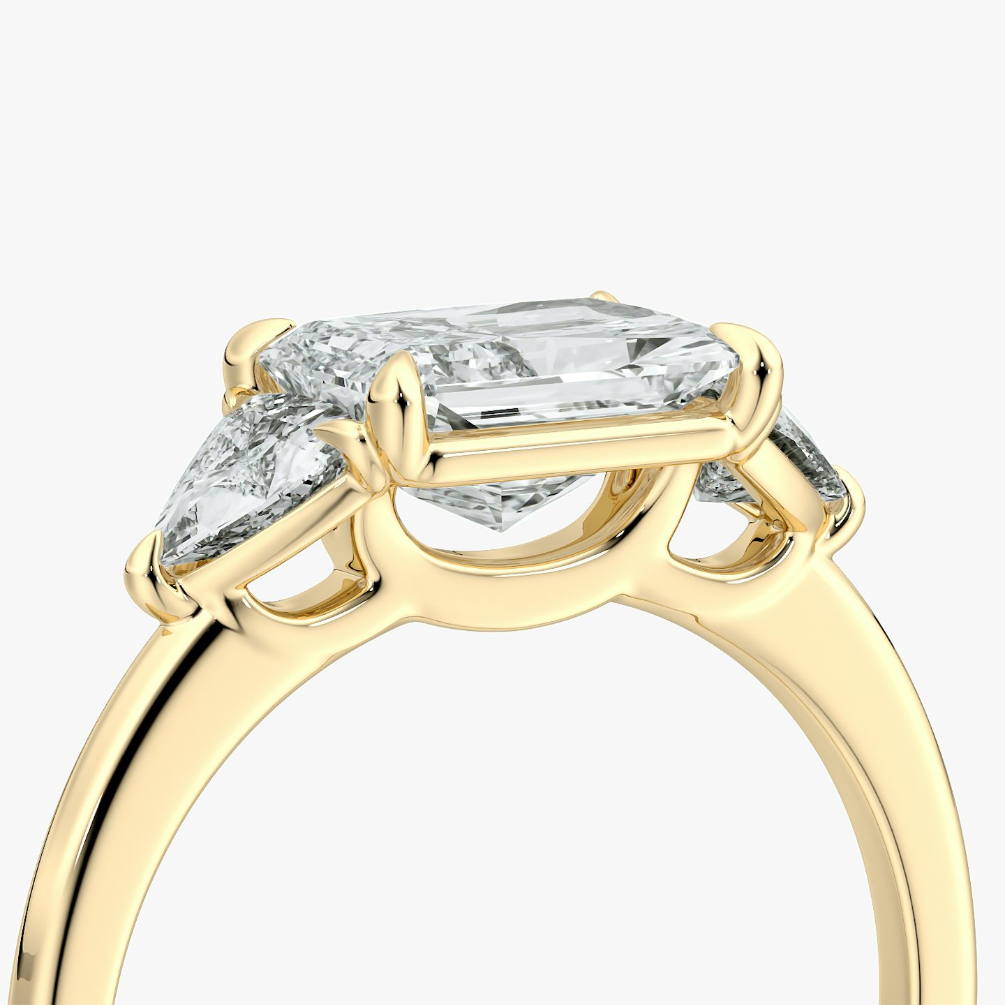 The Three Stone | Radiant | 18k | Yellow Gold | bandAccent: Plain | diamondOrientation: horizontal | sideStoneCarat: 0.25ct | sideStoneShape: Trillion | caratWeight: other