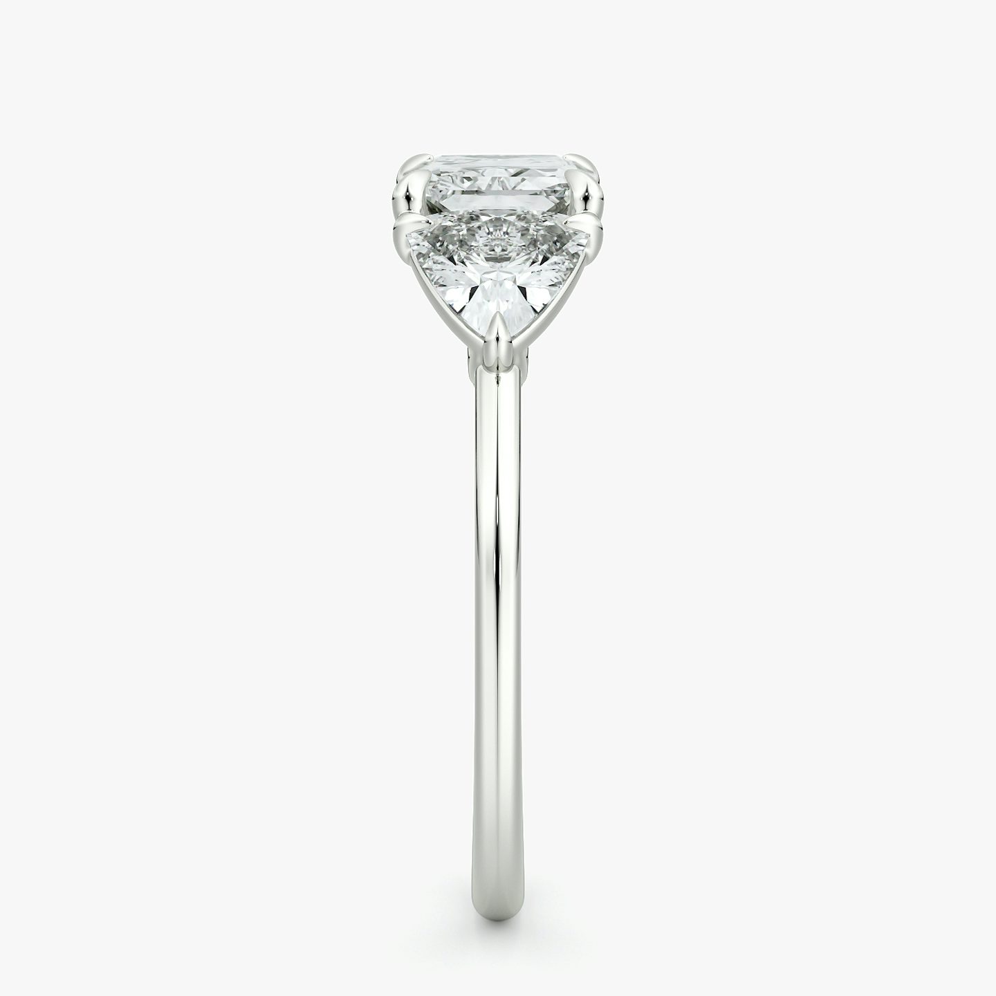 The Three Stone | Radiant | 18k | White Gold | bandAccent: Plain | diamondOrientation: horizontal | sideStoneCarat: 0.50ct | sideStoneShape: Trillion | caratWeight: other