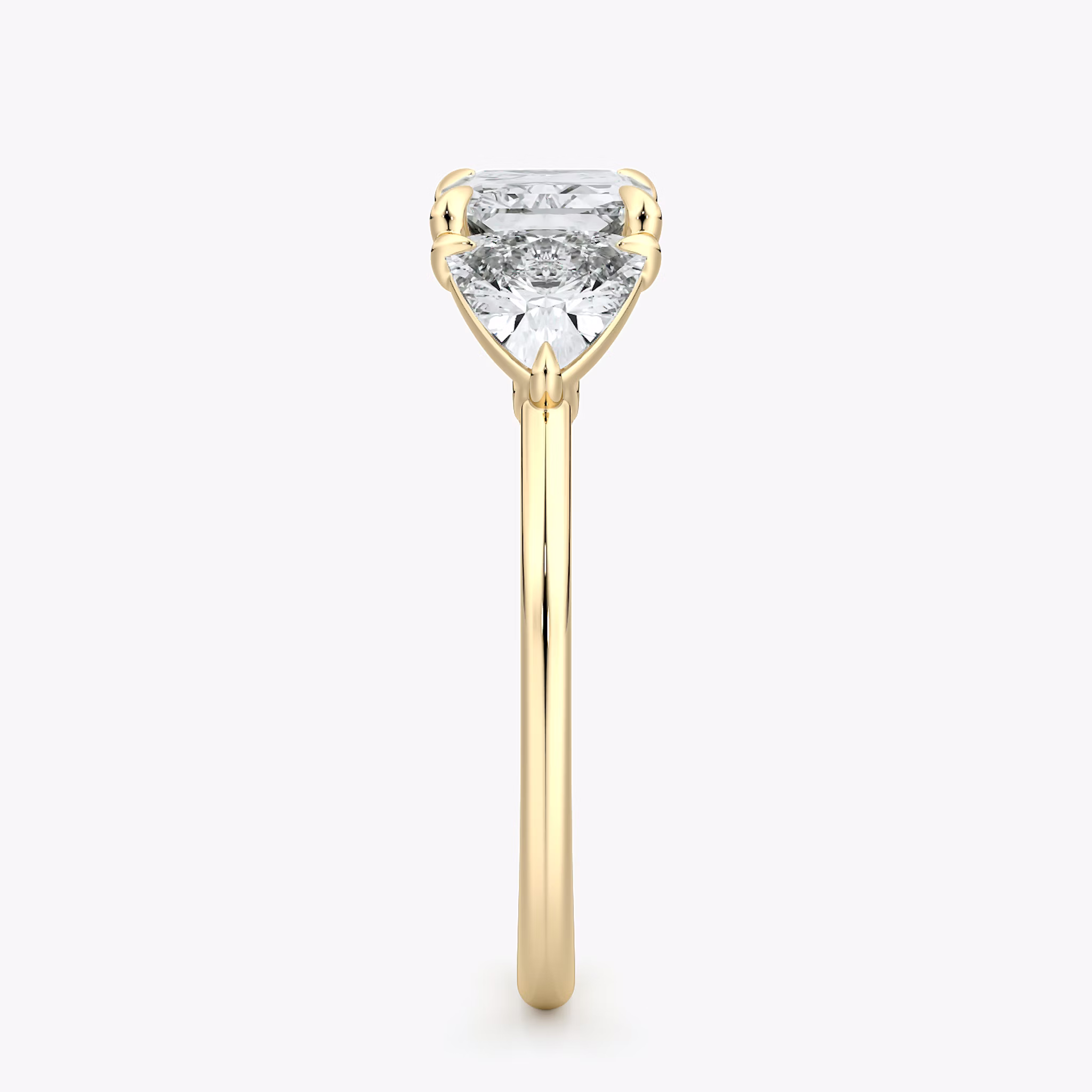 The Three Stone | Radiant | 18k | Yellow Gold | bandAccent: Plain | diamondOrientation: horizontal | sideStoneCarat: 0.50ct | sideStoneShape: Trillion | caratWeight: other