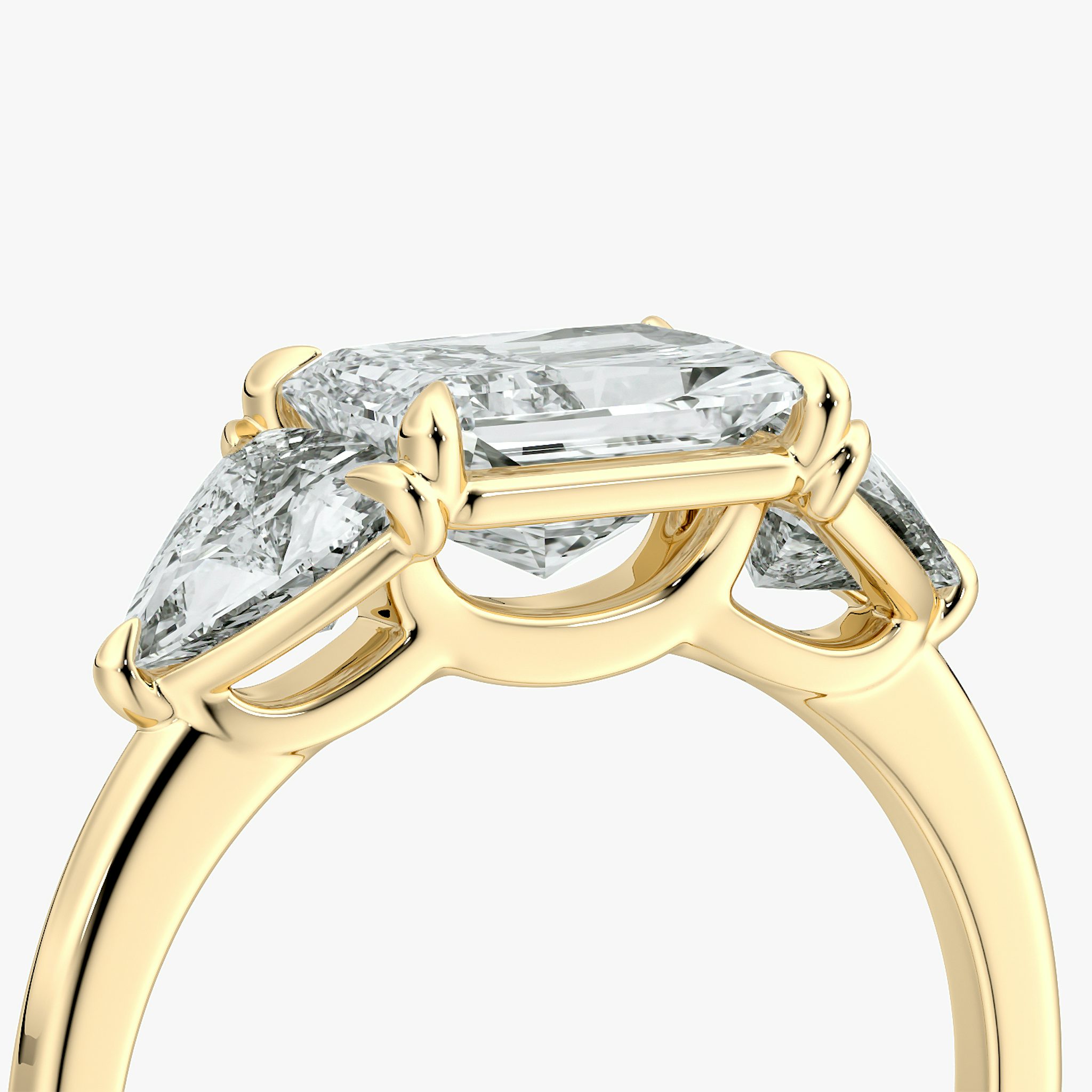 The Three Stone | Radiant | 18k | Yellow Gold | bandAccent: Plain | diamondOrientation: horizontal | sideStoneCarat: 0.50ct | sideStoneShape: Trillion | caratWeight: other