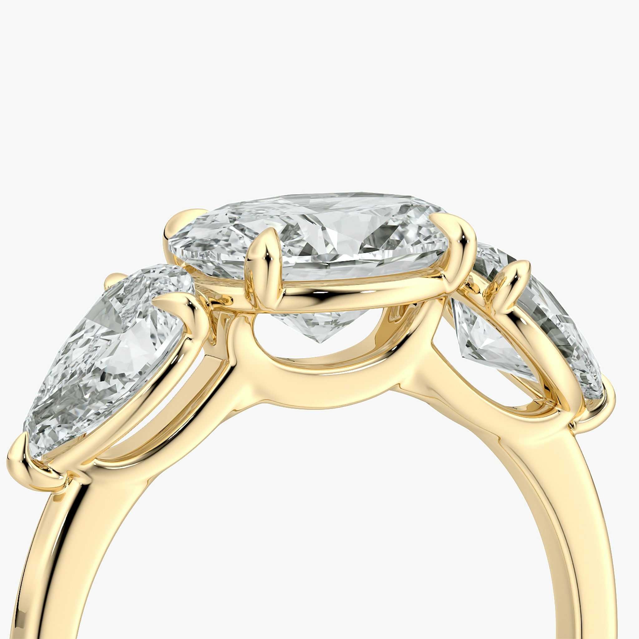 The Three Stone | Oval | 18k | Yellow Gold | bandAccent: Plain | diamondOrientation: horizontal | sideStoneCarat: 0.50ct | sideStoneShape: Pear | caratWeight: other