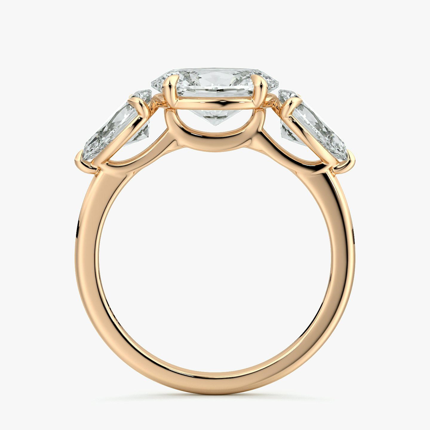 The Three Stone | Oval | 14k | Rose Gold | bandAccent: Plain | diamondOrientation: horizontal | sideStoneCarat: 0.50ct | sideStoneShape: Pear | caratWeight: other