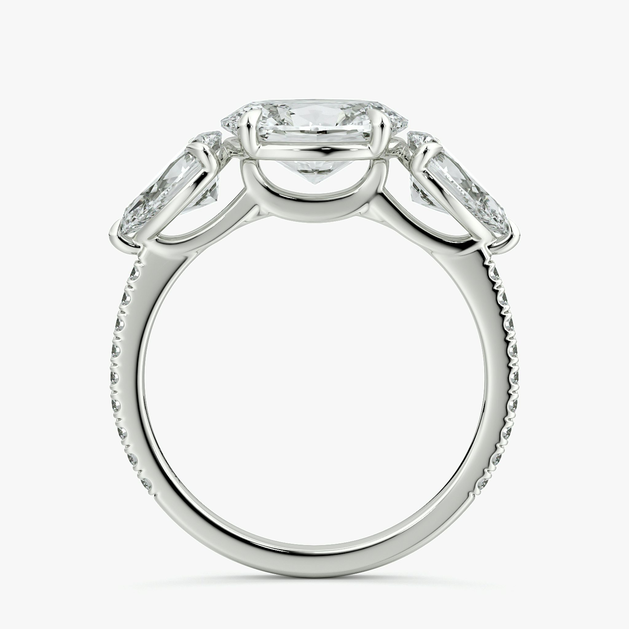 The Three Stone | Oval | 18k | White Gold | bandAccent: Pavé | diamondOrientation: horizontal | sideStoneCarat: 0.50ct | sideStoneShape: Pear | caratWeight: other