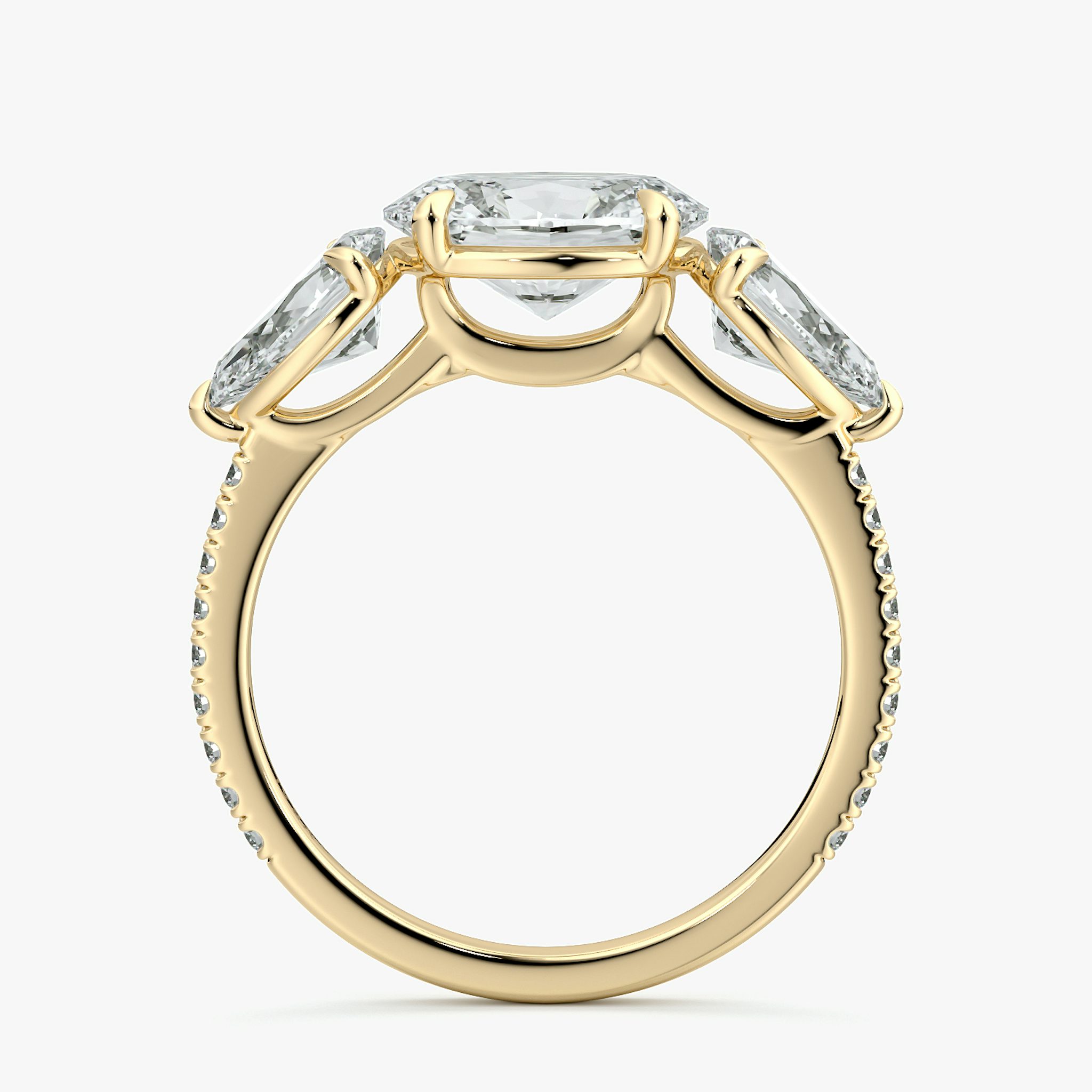 The Three Stone | Oval | 18k | Yellow Gold | bandAccent: Pavé | diamondOrientation: horizontal | sideStoneCarat: 0.50ct | sideStoneShape: Pear | caratWeight: other