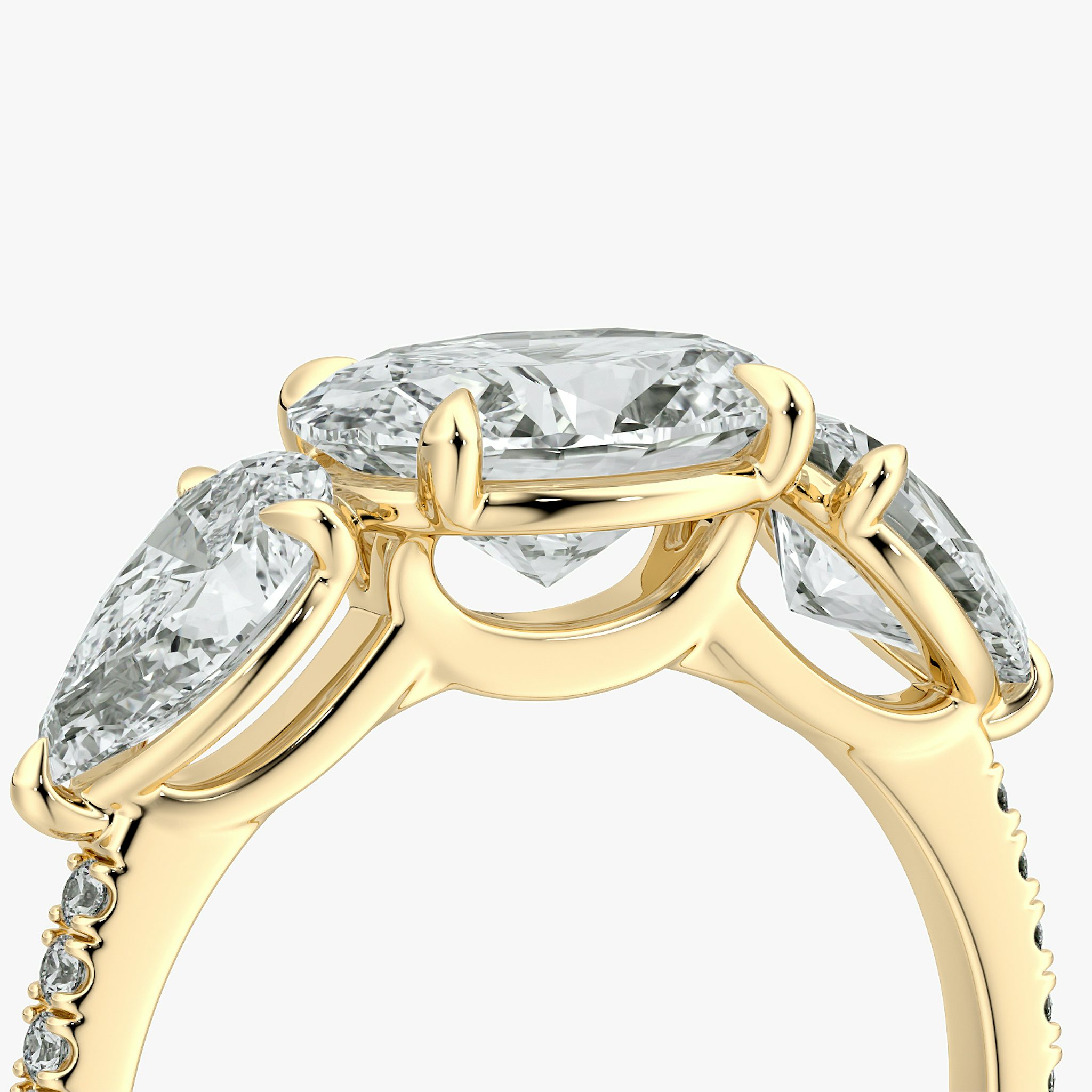The Three Stone | Oval | 18k | Yellow Gold | bandAccent: Pavé | diamondOrientation: horizontal | sideStoneCarat: 0.50ct | sideStoneShape: Pear | caratWeight: other