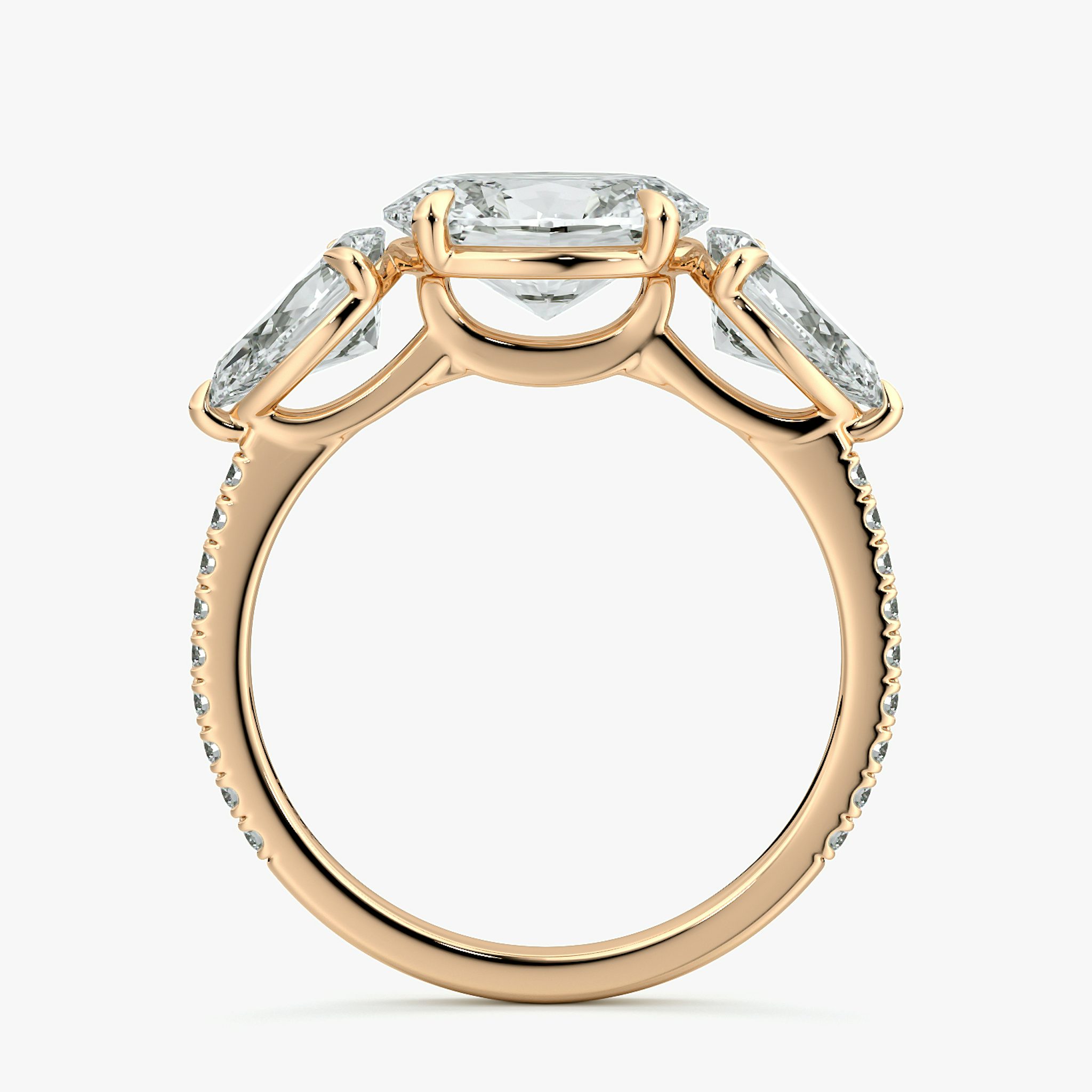 The Three Stone | Oval | 14k | Rose Gold | bandAccent: Pavé | diamondOrientation: horizontal | sideStoneCarat: 0.50ct | sideStoneShape: Pear | caratWeight: other