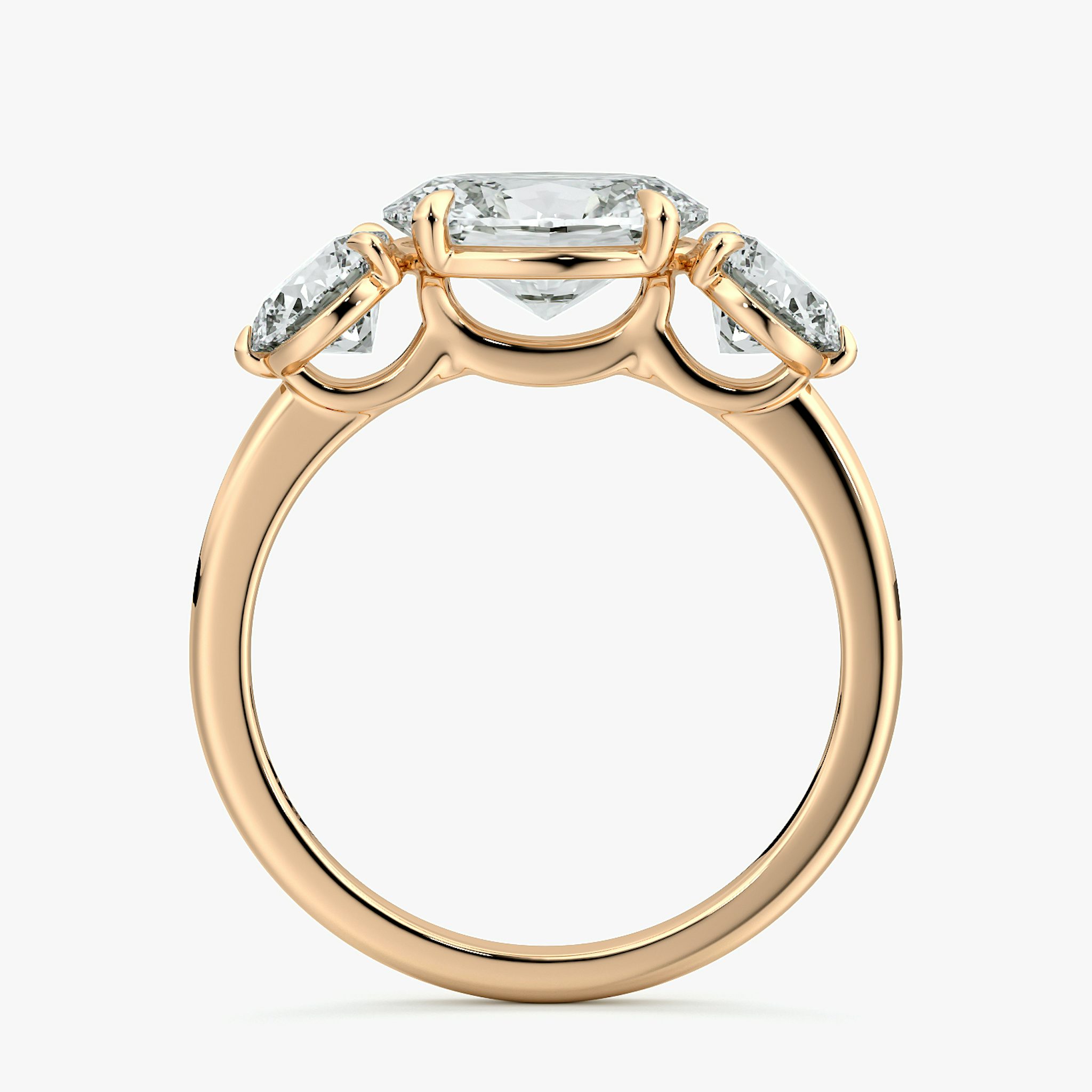 The Three Stone | Oval | 14k | Rose Gold | bandAccent: Plain | diamondOrientation: horizontal | sideStoneCarat: 0.50ct | sideStoneShape: Round Brilliant | caratWeight: other