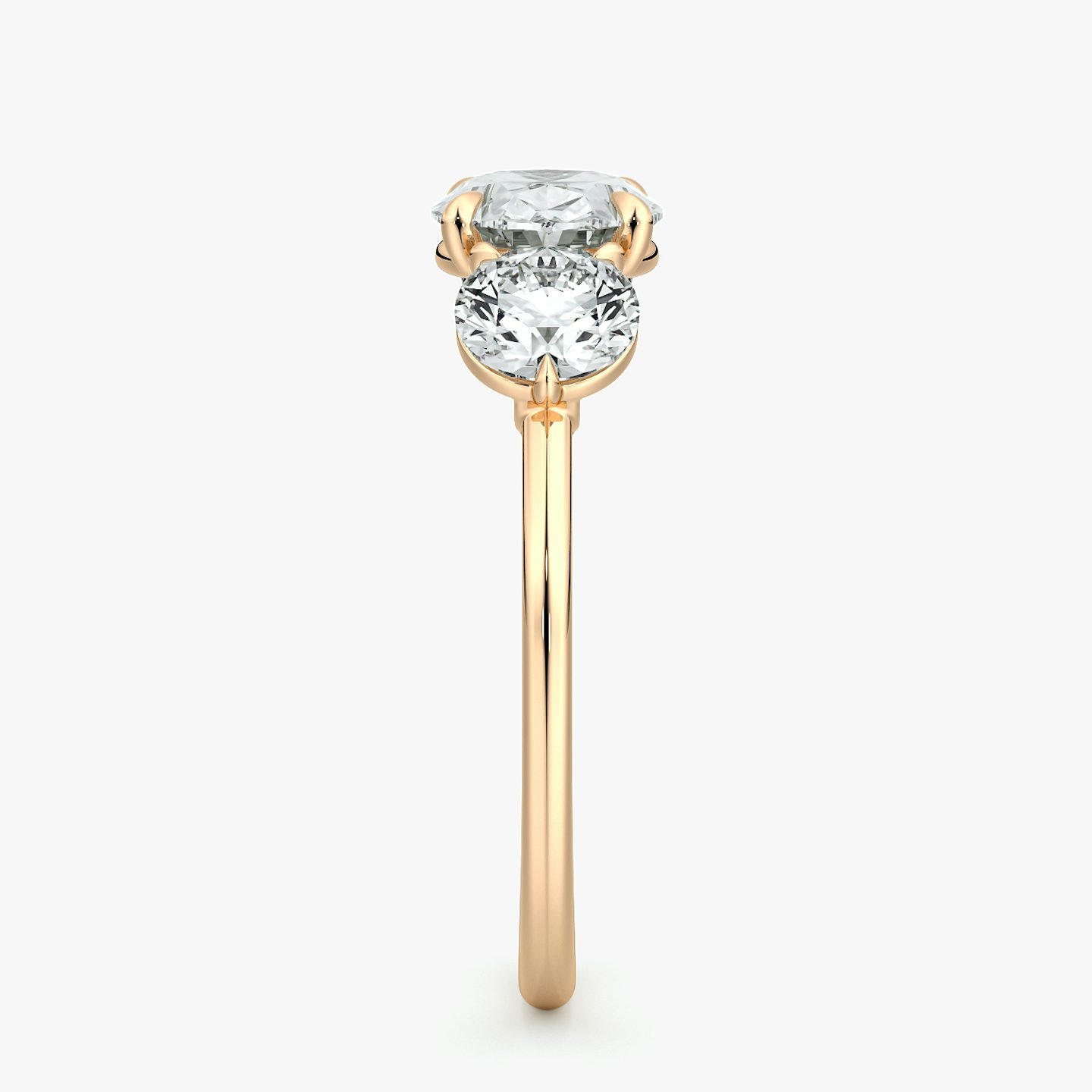 The Three Stone | Oval | 14k | Rose Gold | bandAccent: Plain | diamondOrientation: horizontal | sideStoneCarat: 0.50ct | sideStoneShape: Round Brilliant | caratWeight: other