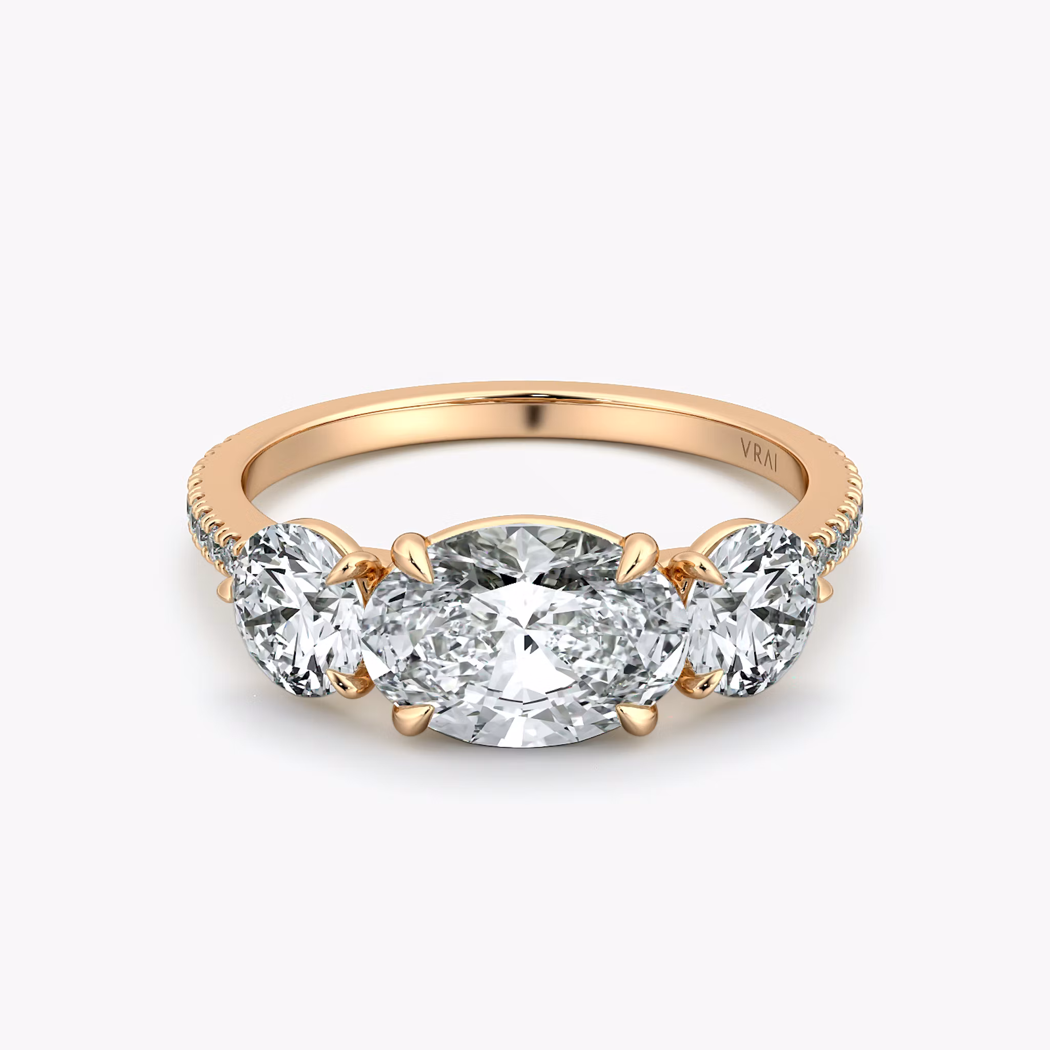 Three Stone Oval | Rose Gold
