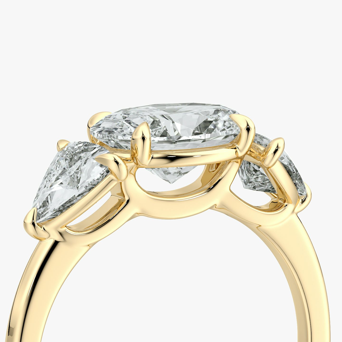The Three Stone | Oval | 18k | Yellow Gold | bandAccent: Plain | diamondOrientation: horizontal | sideStoneCarat: 0.50ct | sideStoneShape: Trillion | caratWeight: other