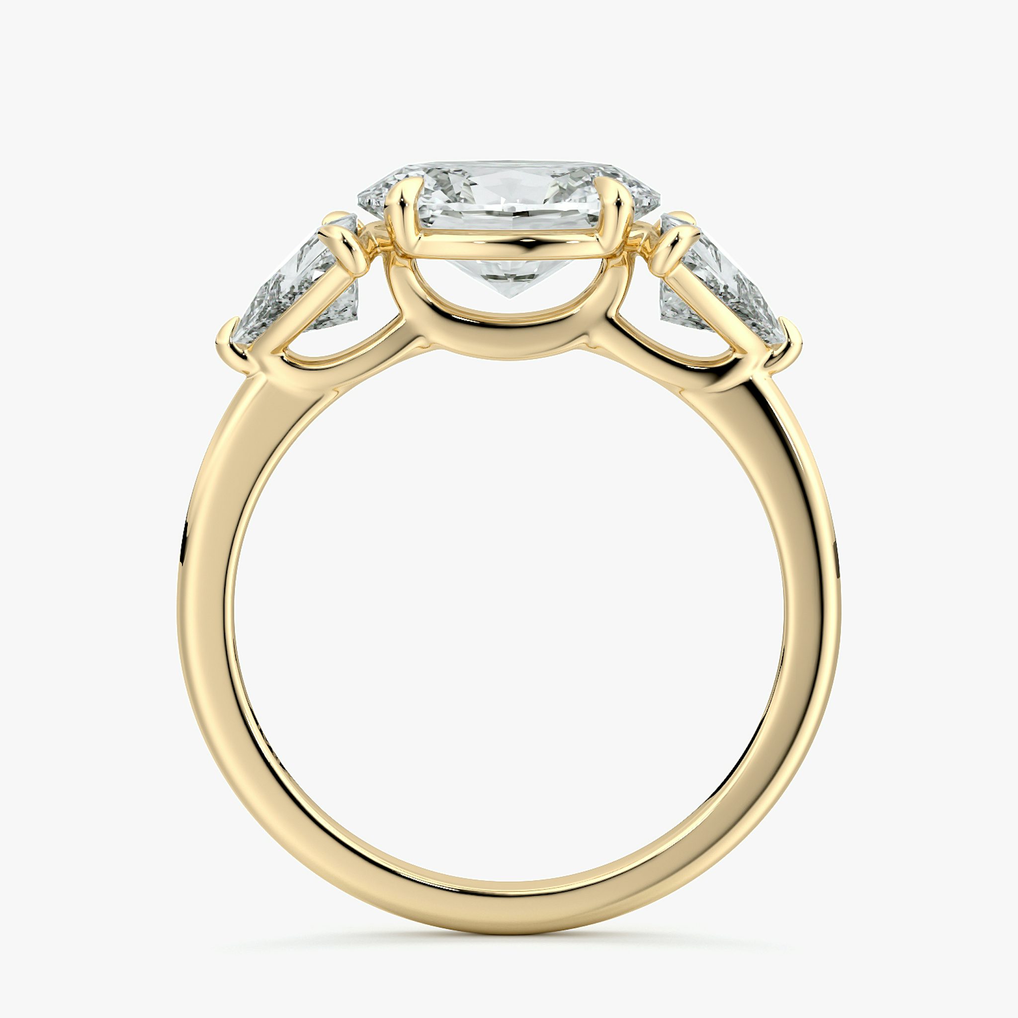 The Three Stone | Oval | 18k | Yellow Gold | bandAccent: Plain | diamondOrientation: horizontal | sideStoneCarat: 0.50ct | sideStoneShape: Trillion | caratWeight: other