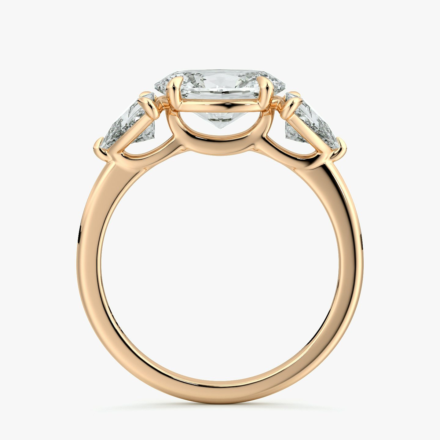The Three Stone | Oval | 14k | Rose Gold | bandAccent: Plain | diamondOrientation: horizontal | sideStoneCarat: 0.50ct | sideStoneShape: Trillion | caratWeight: other