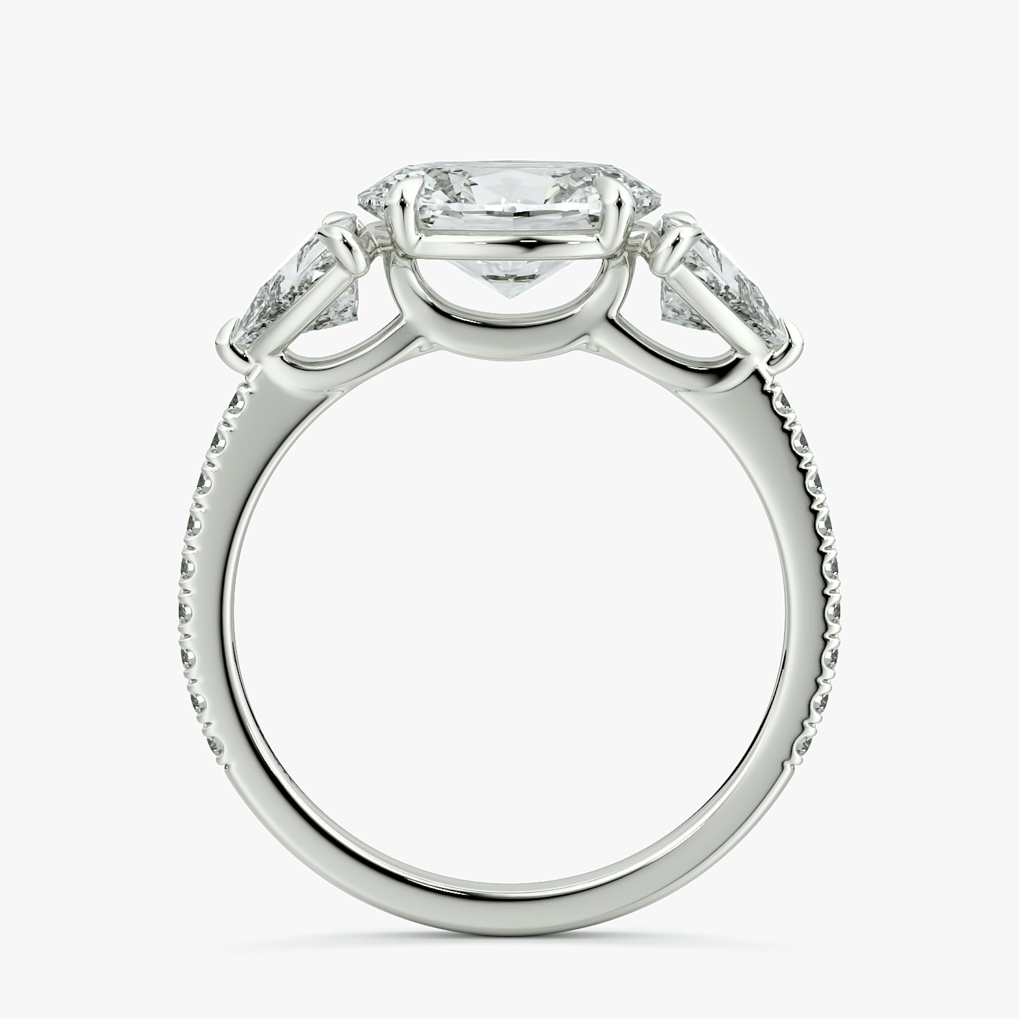 The Three Stone | Oval | 18k | White Gold | bandAccent: Pavé | diamondOrientation: horizontal | sideStoneCarat: 0.50ct | sideStoneShape: Trillion | caratWeight: other