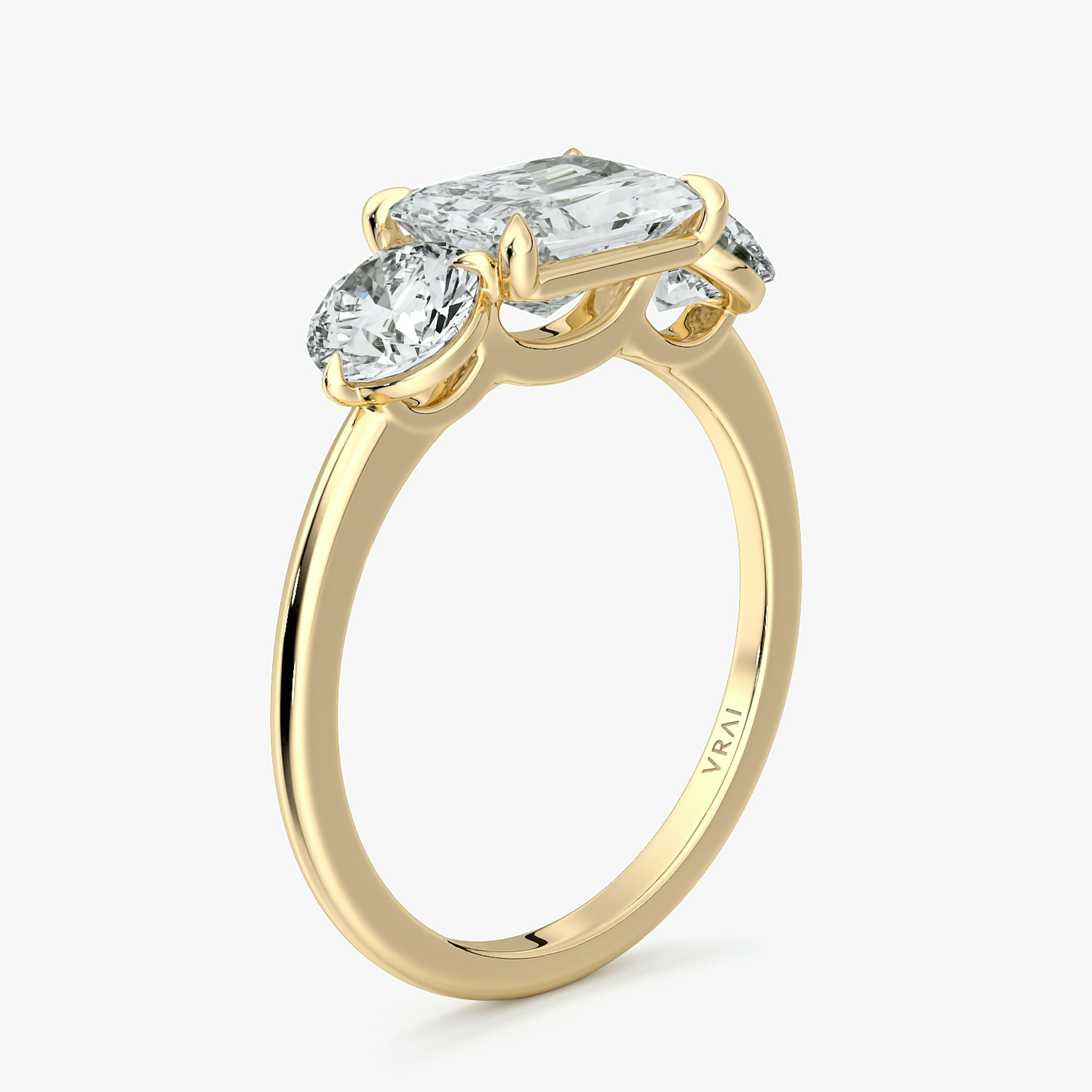 The Three Stone | Radiant | 18k | Yellow Gold | bandAccent: Plain | diamondOrientation: horizontal | sideStoneCarat: 0.50ct | sideStoneShape: Round Brilliant | caratWeight: other