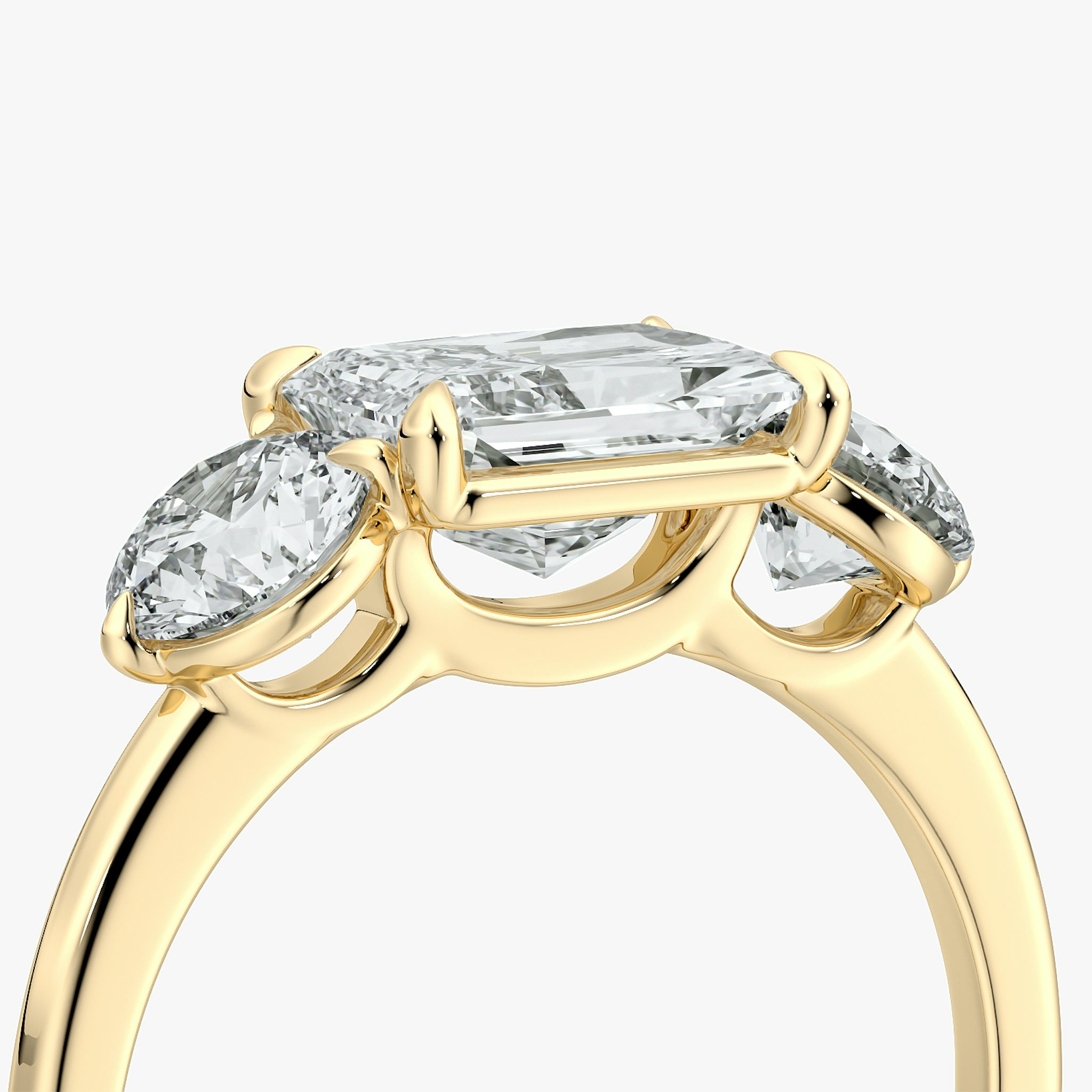 The Three Stone | Radiant | 18k | Yellow Gold | bandAccent: Plain | diamondOrientation: horizontal | sideStoneCarat: 0.50ct | sideStoneShape: Round Brilliant | caratWeight: other