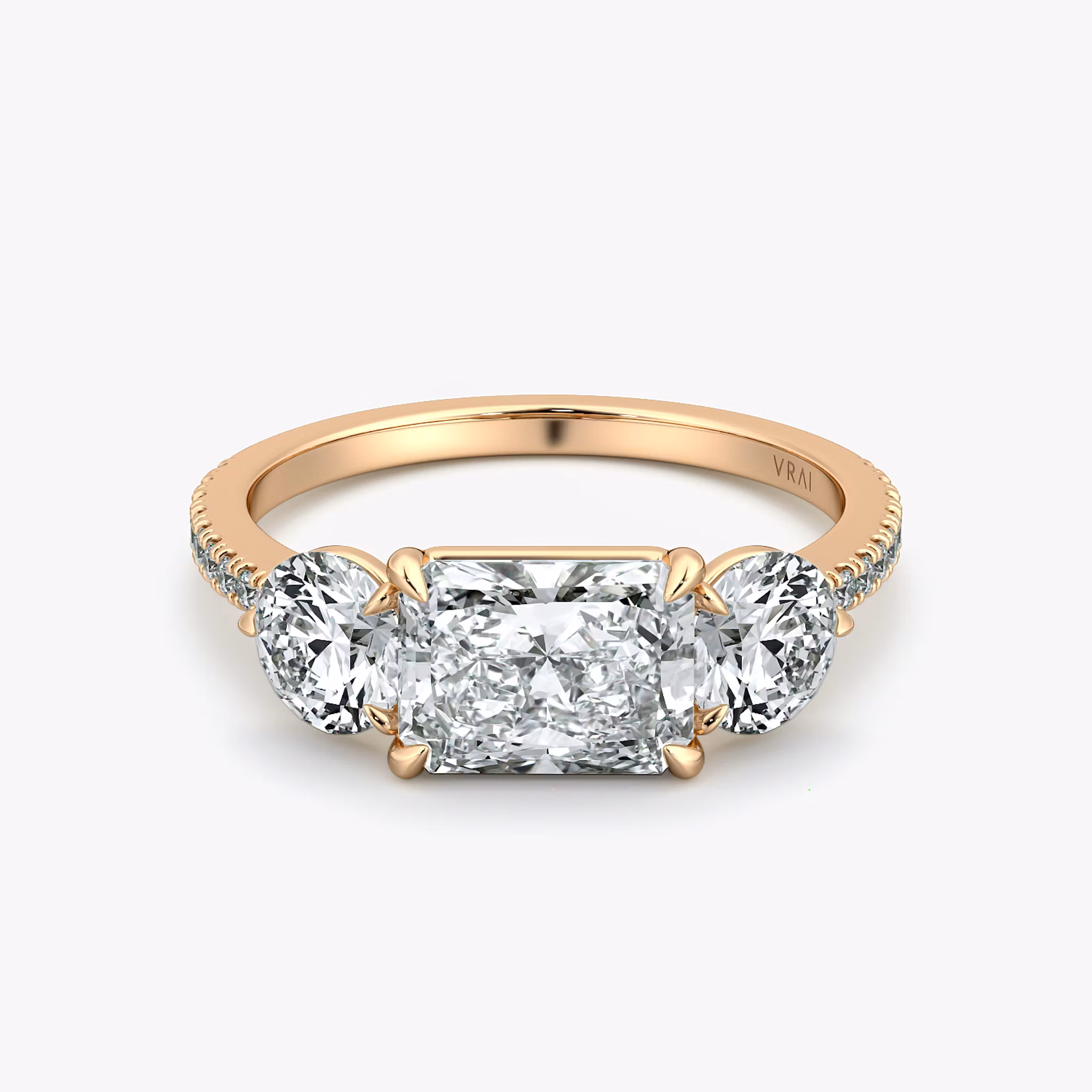 Three Stone Radiant | Rose Gold