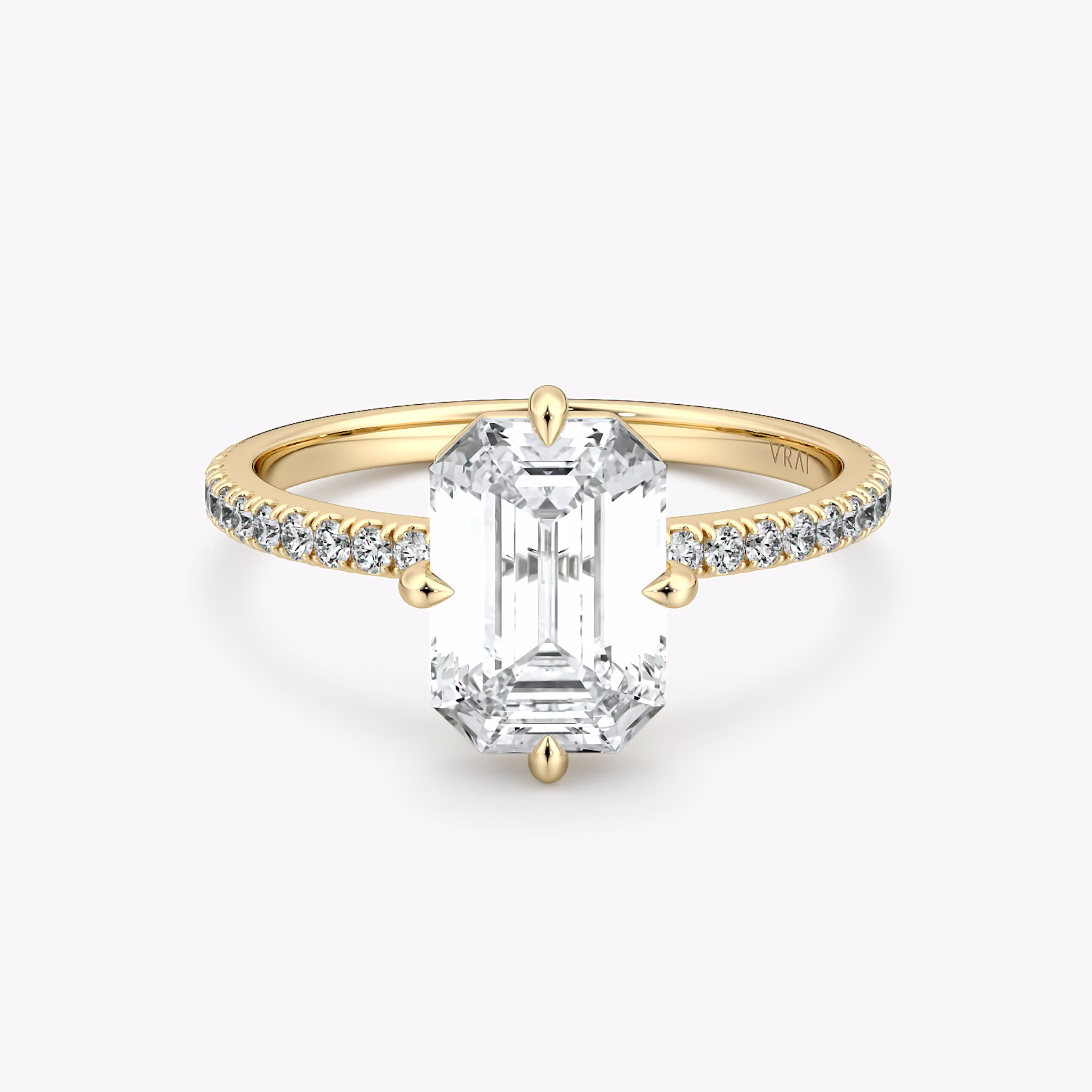 The Compass Solitaire | Emerald | 18k | Yellow Gold | bandAccent: Pavé | diamondOrientation: vertical | caratWeight: other