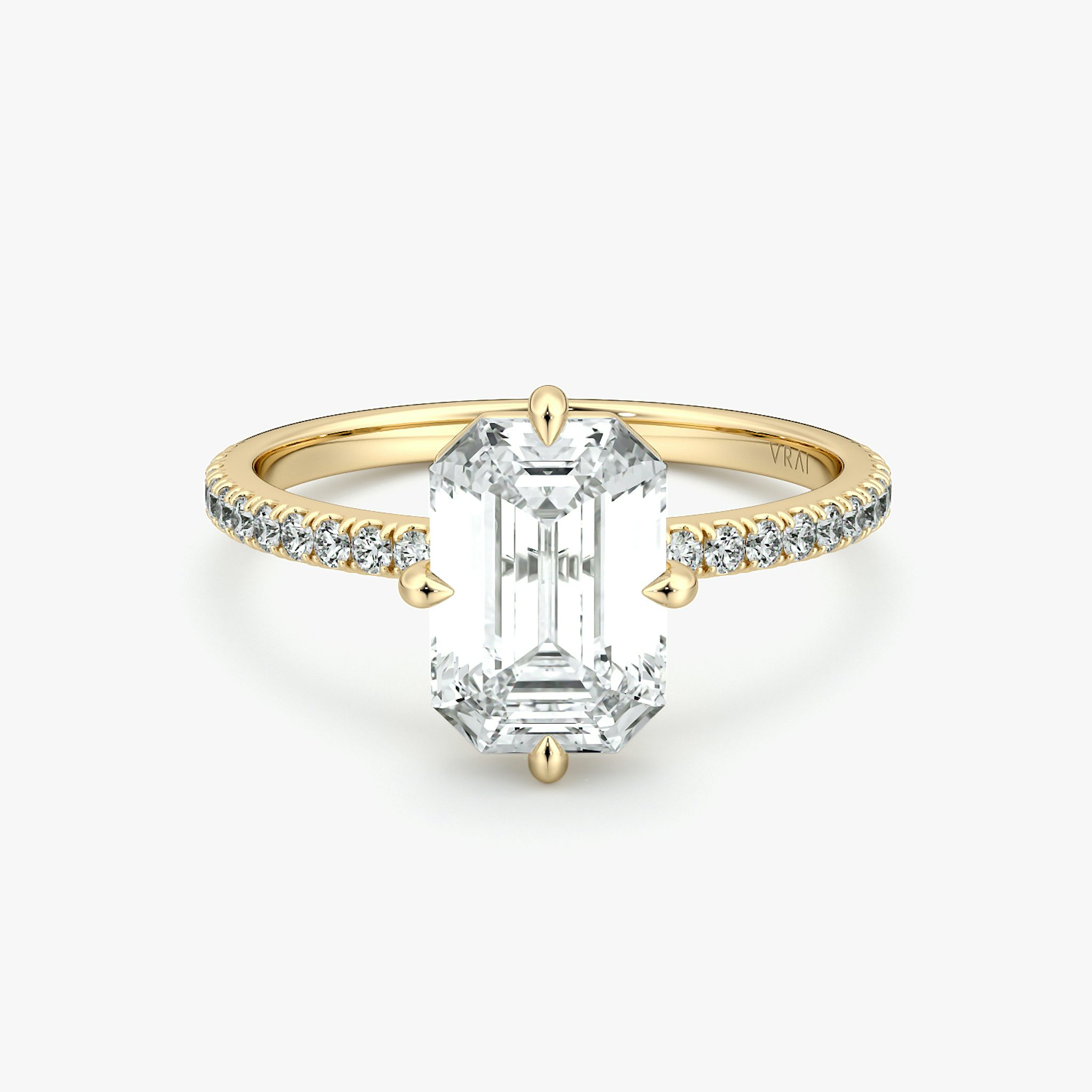 The Compass Solitaire | Emerald | 18k | Yellow Gold | bandAccent: Pavé | diamondOrientation: vertical | caratWeight: other