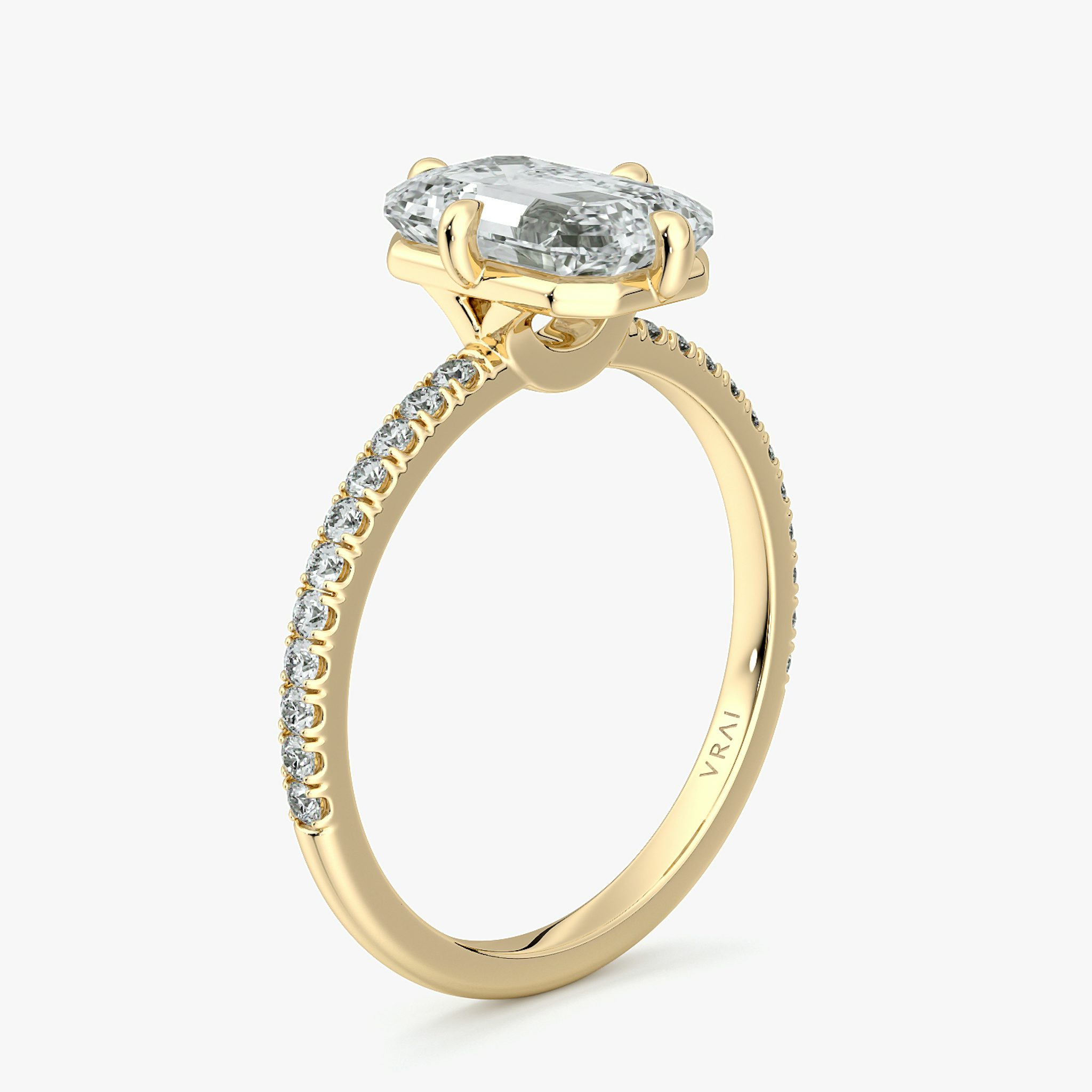 The Compass Solitaire | Emerald | 18k | Yellow Gold | bandAccent: Pavé | diamondOrientation: vertical | caratWeight: other