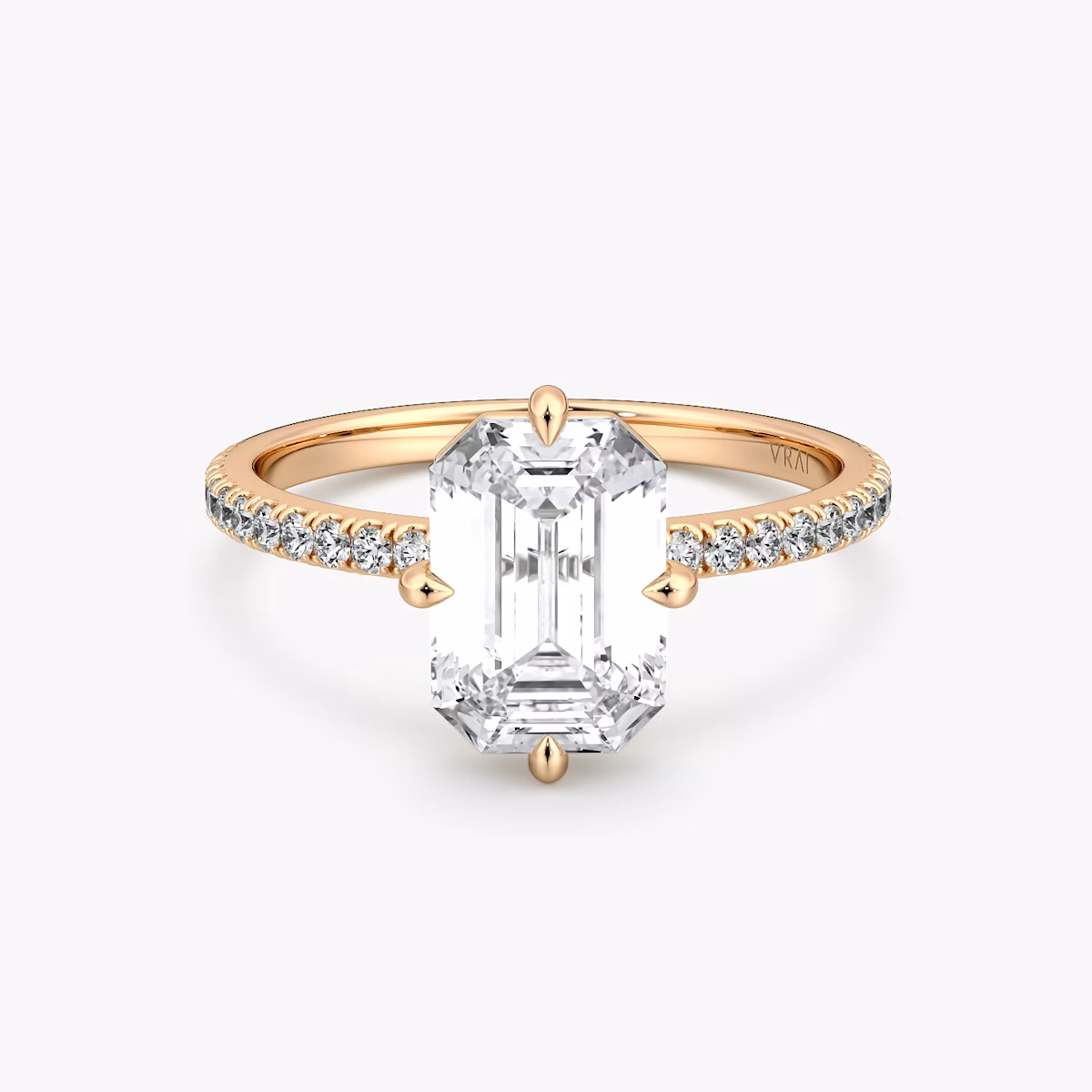 Anillo de compromiso Compass | Esmeralda | 14k | Oro rosa | bandAccent: Pavé | diamondOrientation: vertical | caratWeight: other