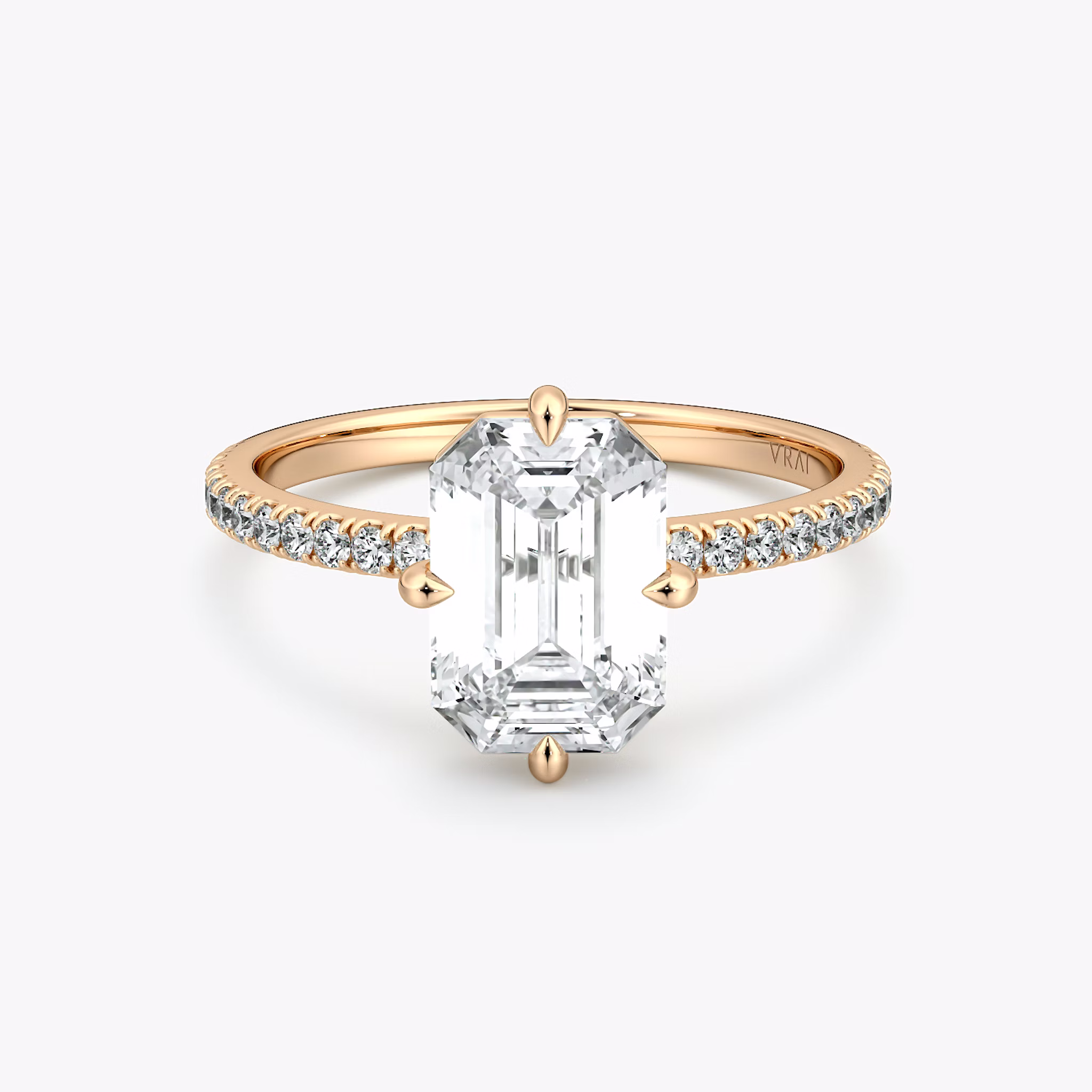 The Compass Solitaire | Emerald | 14k | Rose Gold | bandAccent: Pavé | diamondOrientation: vertical | caratWeight: other