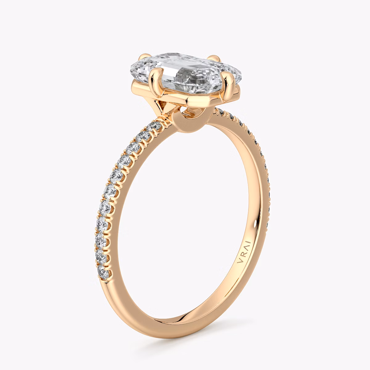 Anillo de compromiso Compass | Esmeralda | 14k | Oro rosa | bandAccent: Pavé | diamondOrientation: vertical | caratWeight: other